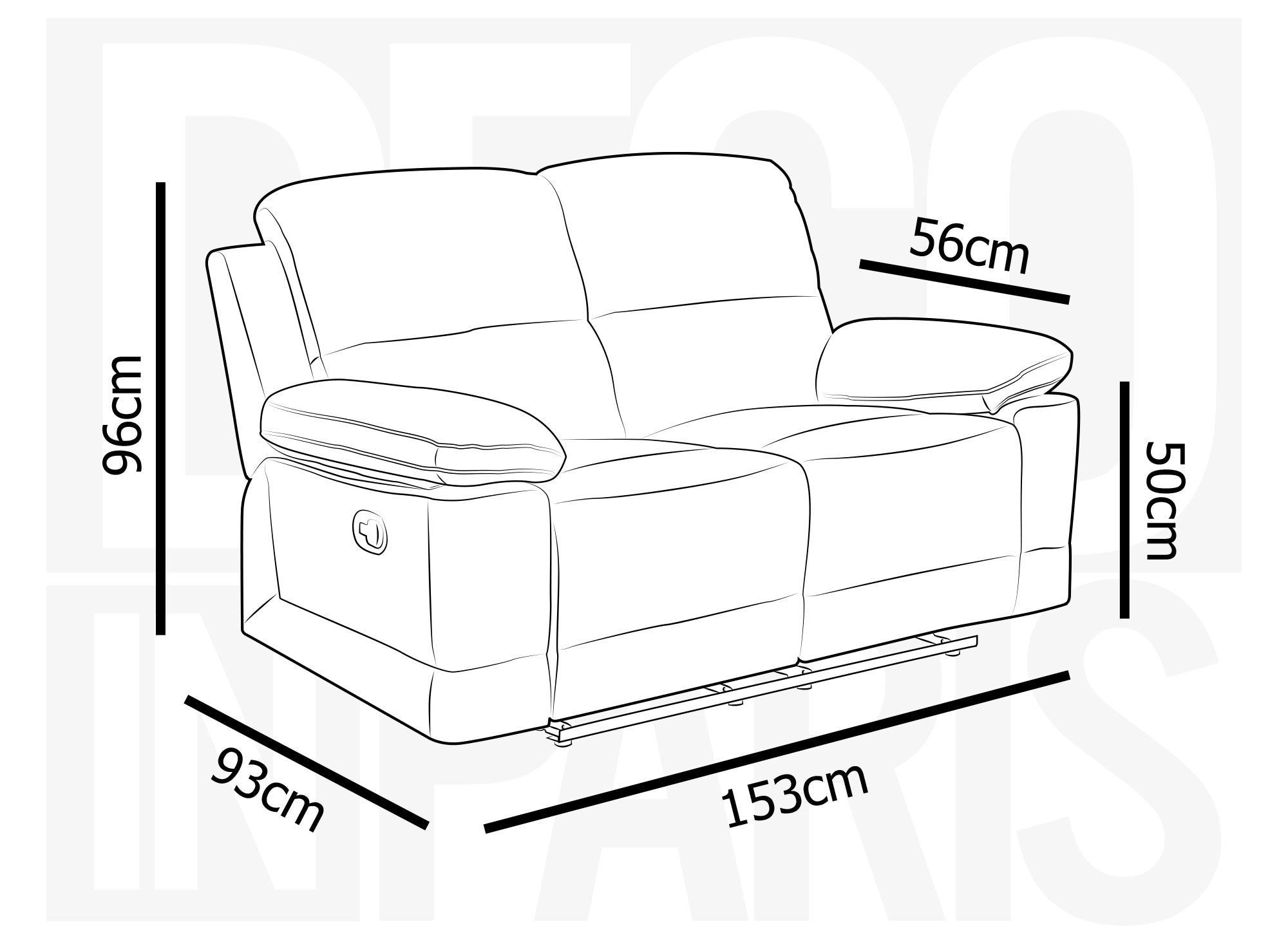 DANY 2-Sitzer-Relaxsofa mit manueller Steuerung aus schwarzem Kunstleder