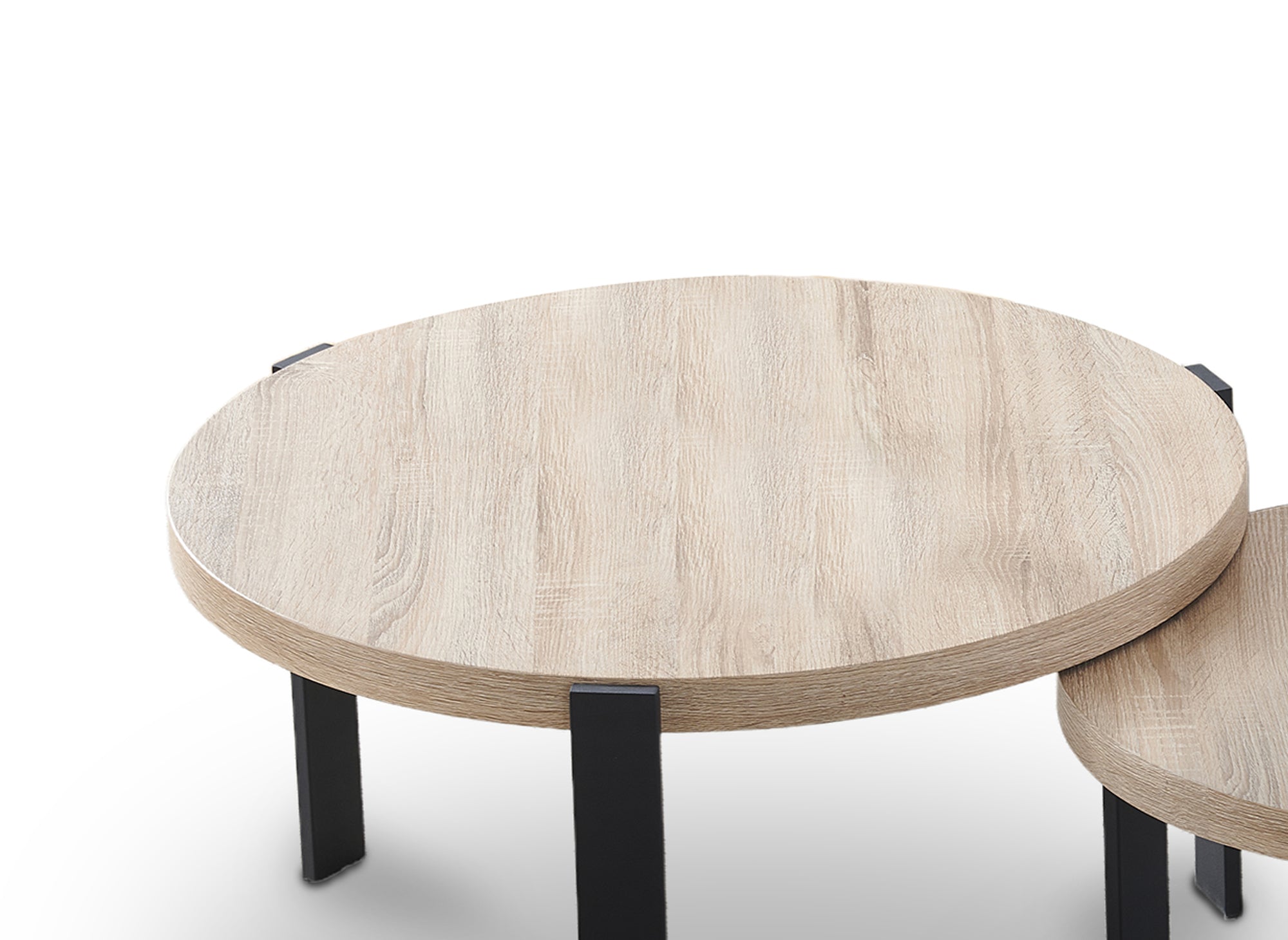 2er-Set runder Couchtische aus Holz mit schwarzen Metallbeinen TIYA