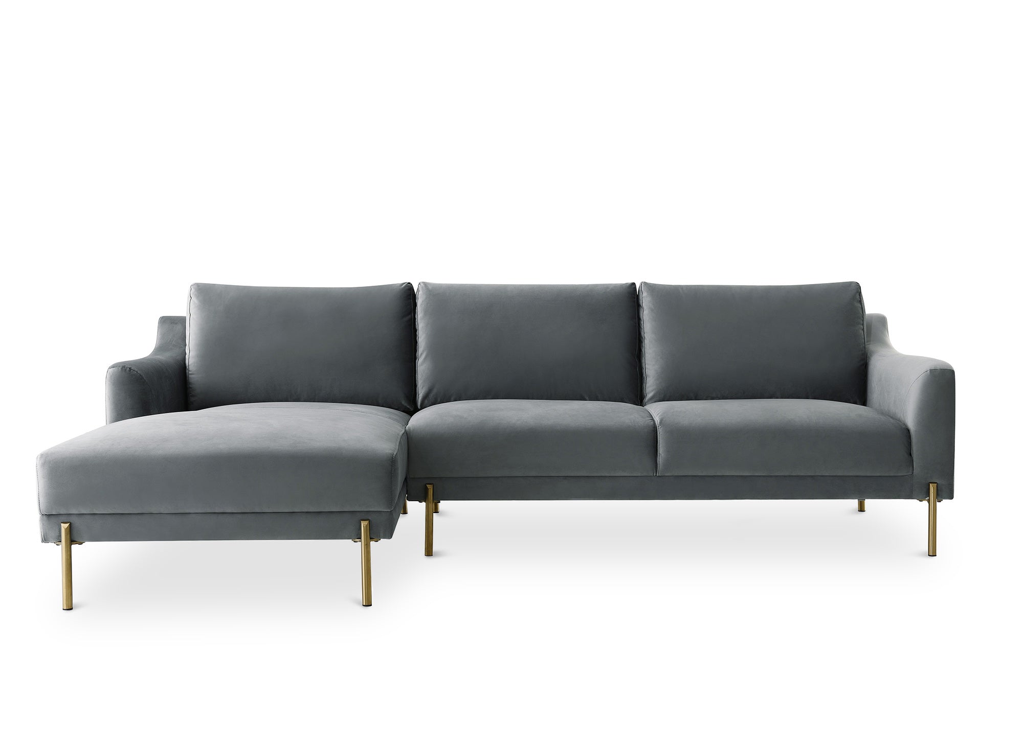CELINE Ecksofa aus grauem Samt mit Chaiselongue – Linke Ecke