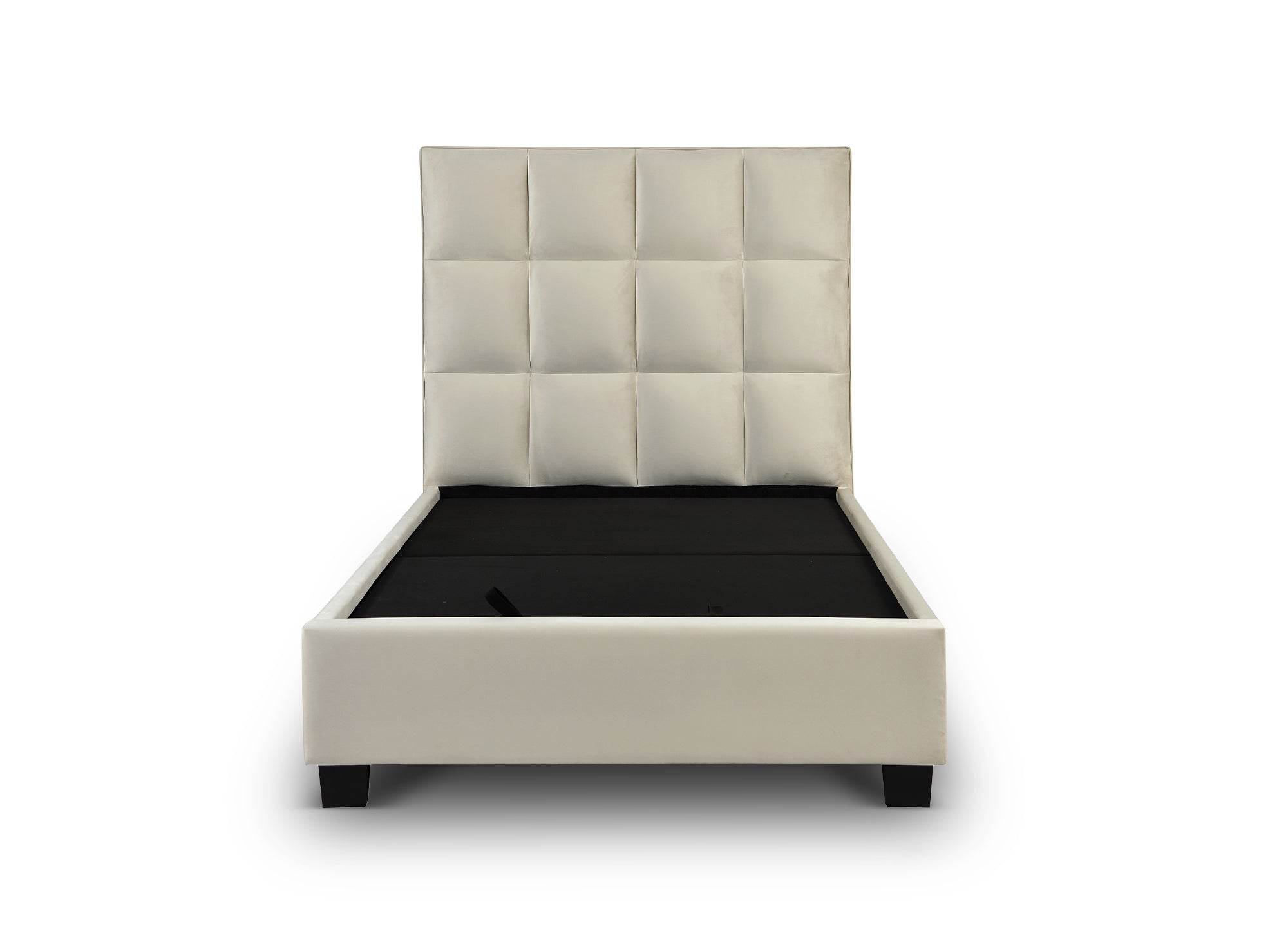 CAROLINE Designer-Bett mit Stauraum, Samt, beige, 140 x 190 cm