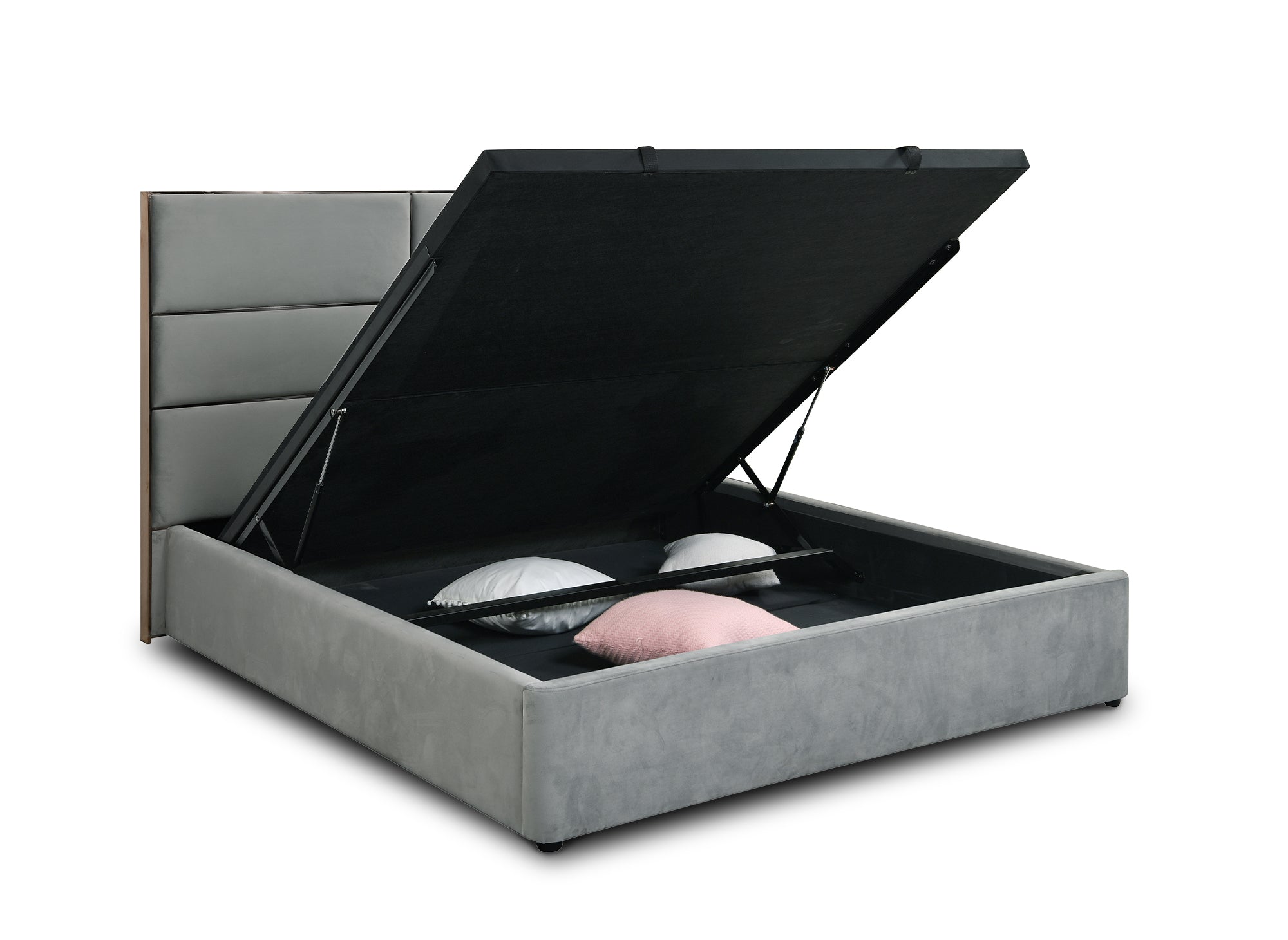 DAVINA Designer-Bett mit Stauraum, 180 x 200 cm, Samt, grau
