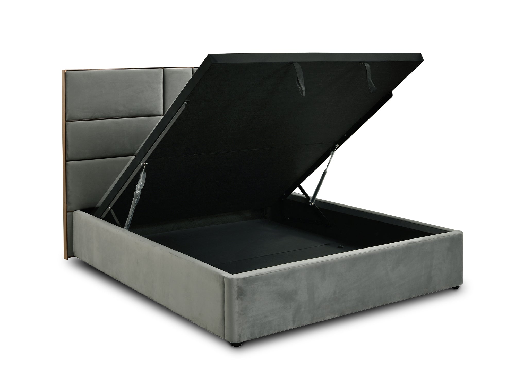 DAVINA Designer-Bett mit Stauraum, 140 x 190 cm, Samt, grau