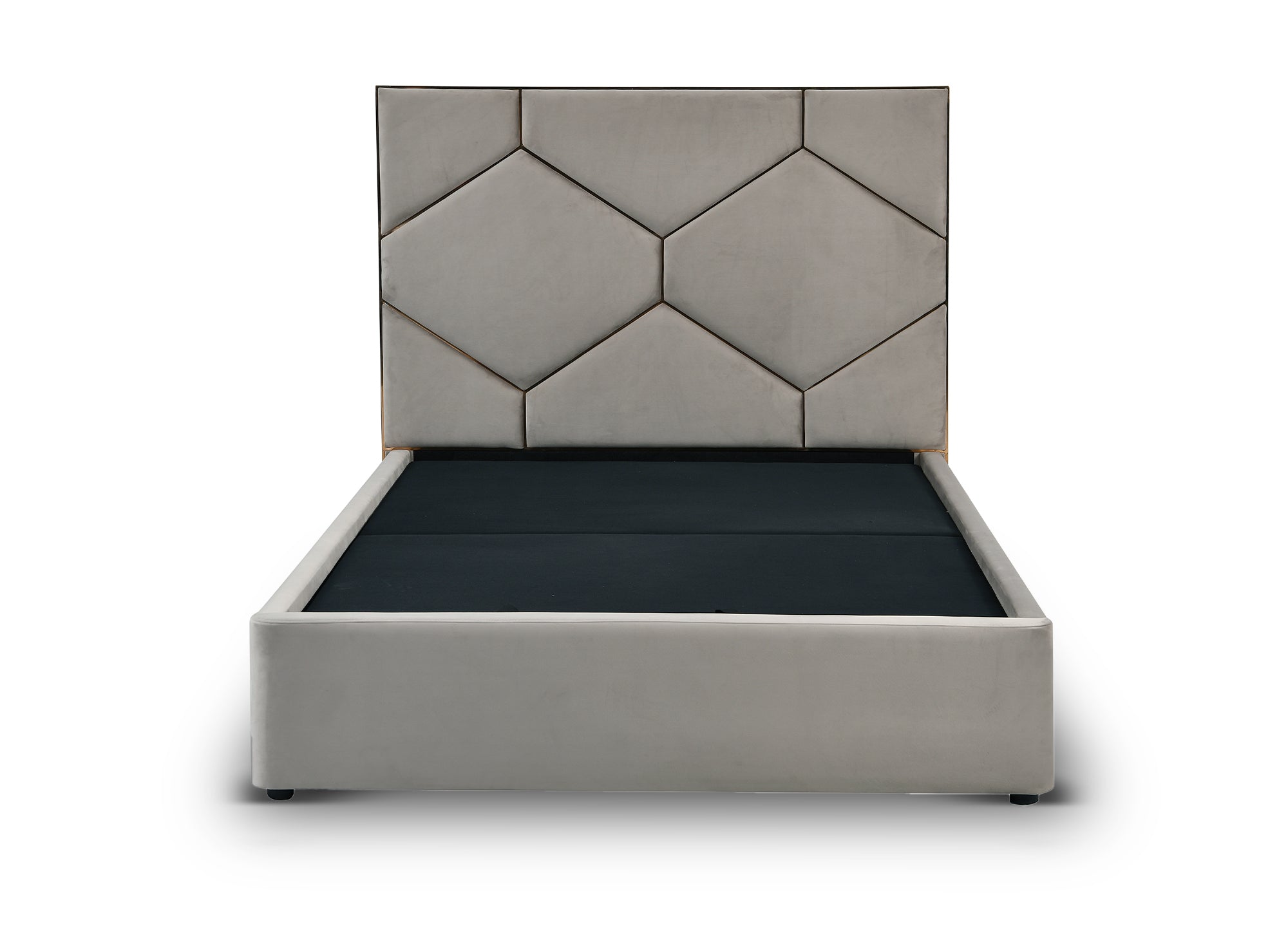 LARA Stauraumbett mit Designer-Kopfteil in Taupe Samt 140 x 190 cm