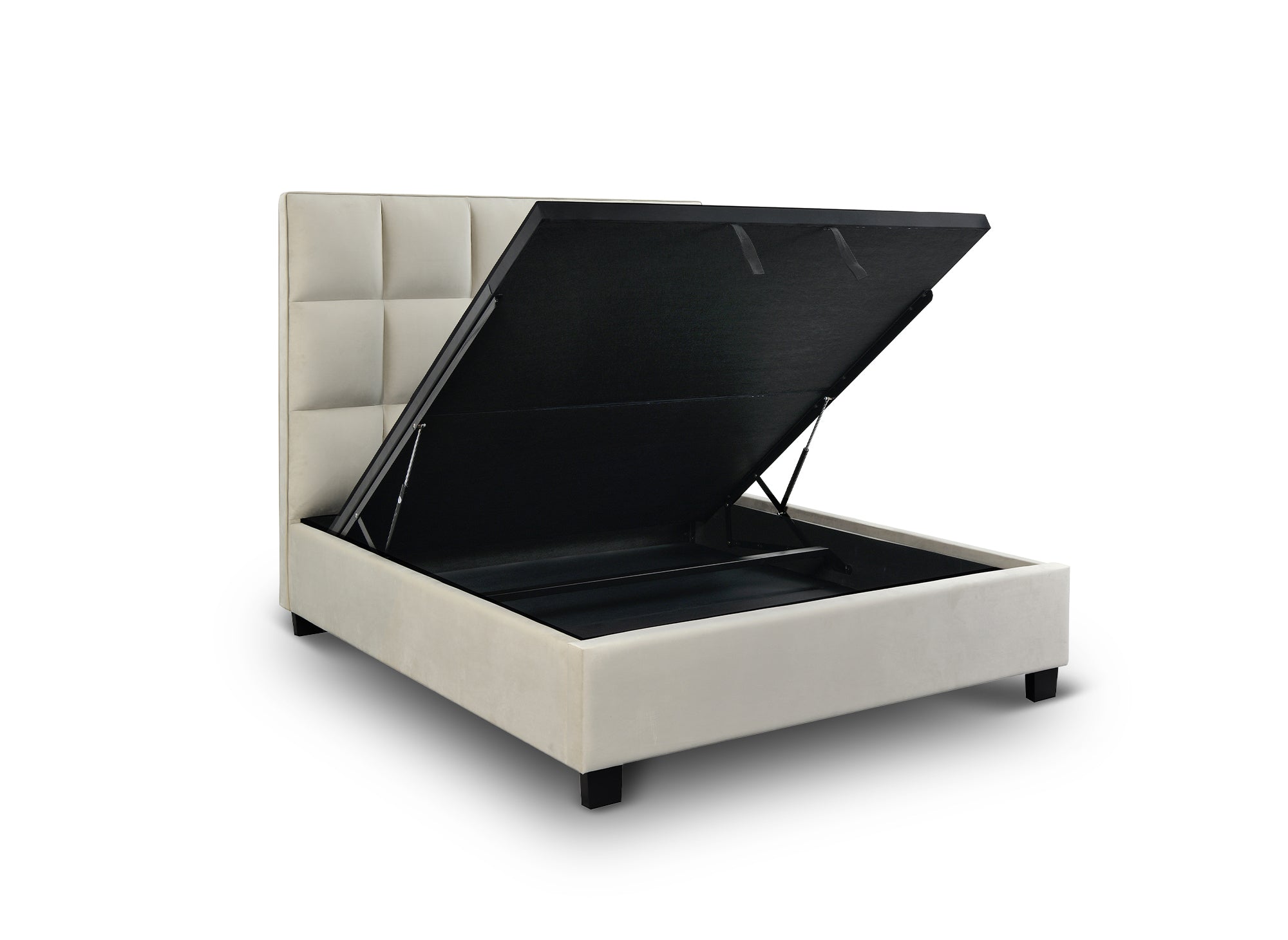 CAROLINE Designer-Bett mit Stauraum, beige, Samt, 160 x 200 cm