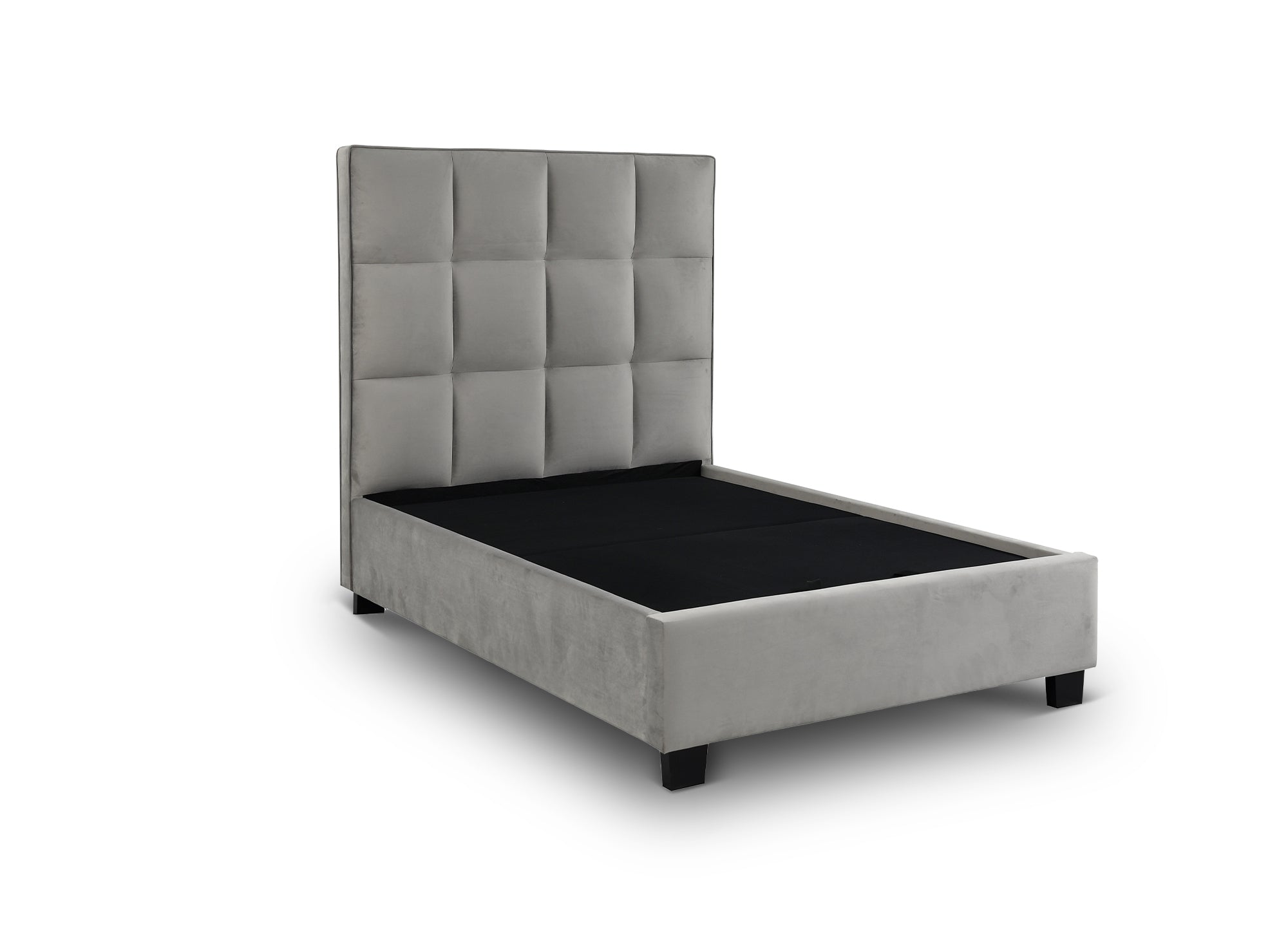 CAROLINE Designer-Bett mit Stauraum, Samt, grau, 140 x 190 cm