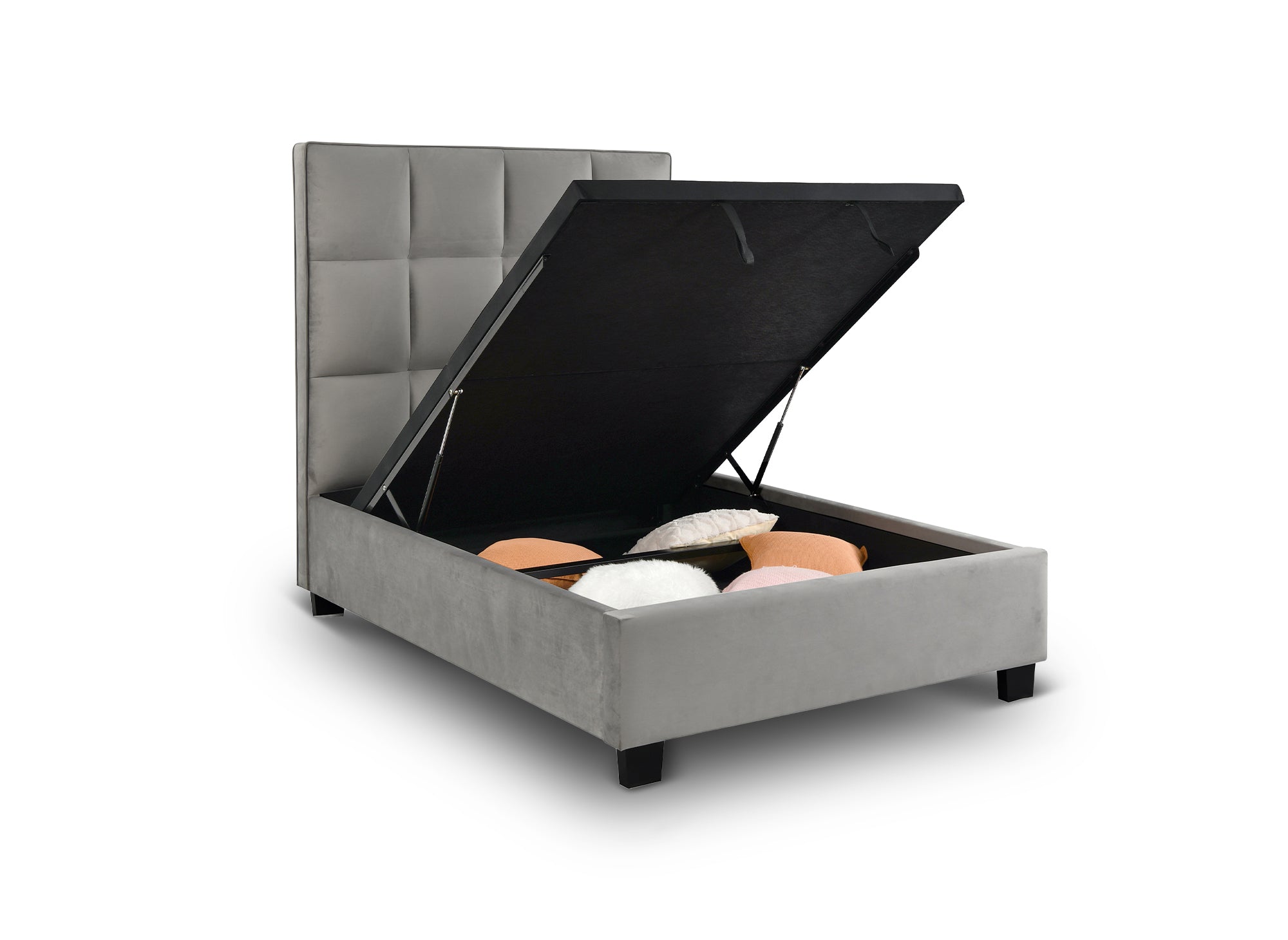 CAROLINE Designer-Bett mit Stauraum, Samt, grau, 140 x 190 cm