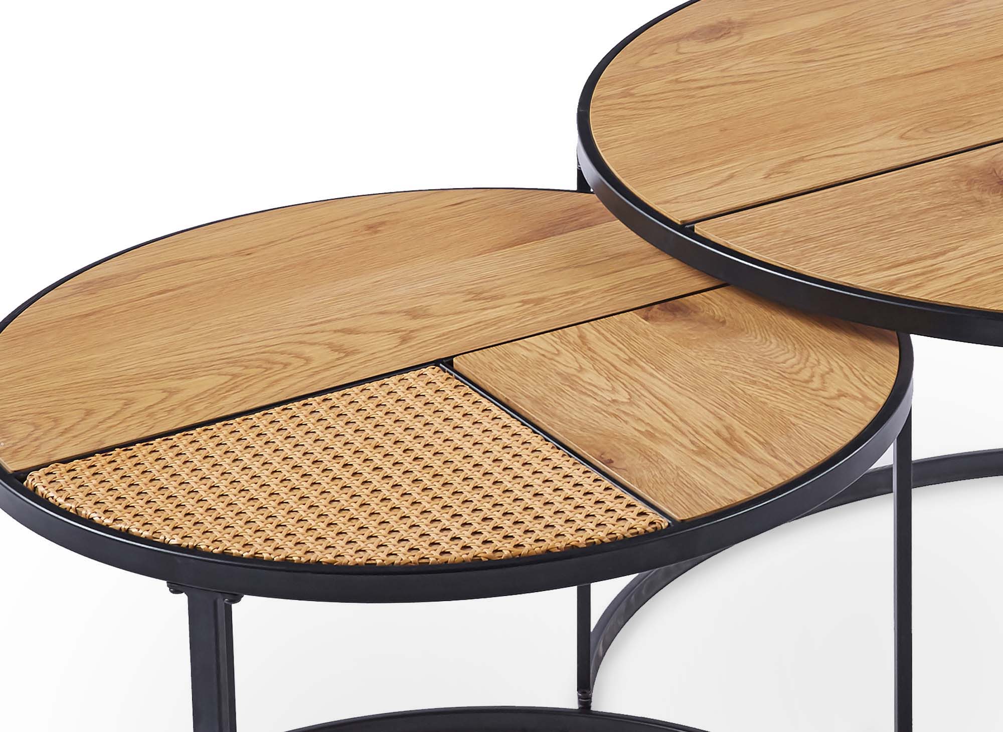 2er-Set JOTA runder Couchtische in Rattanoptik