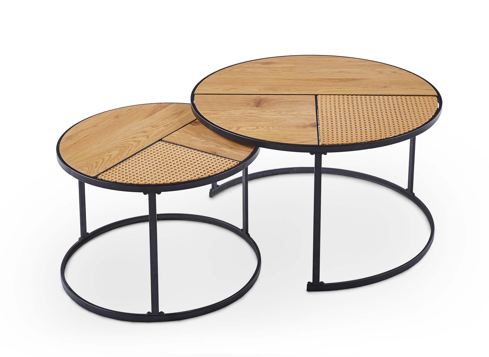 2er-Set JOTA runder Couchtische in Rattanoptik