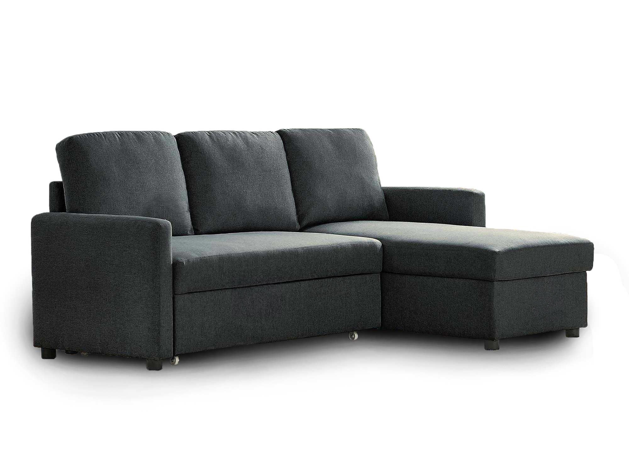 ADAM Wende-Ecksofa mit Bettkasten aus anthrazitgrauem Stoff