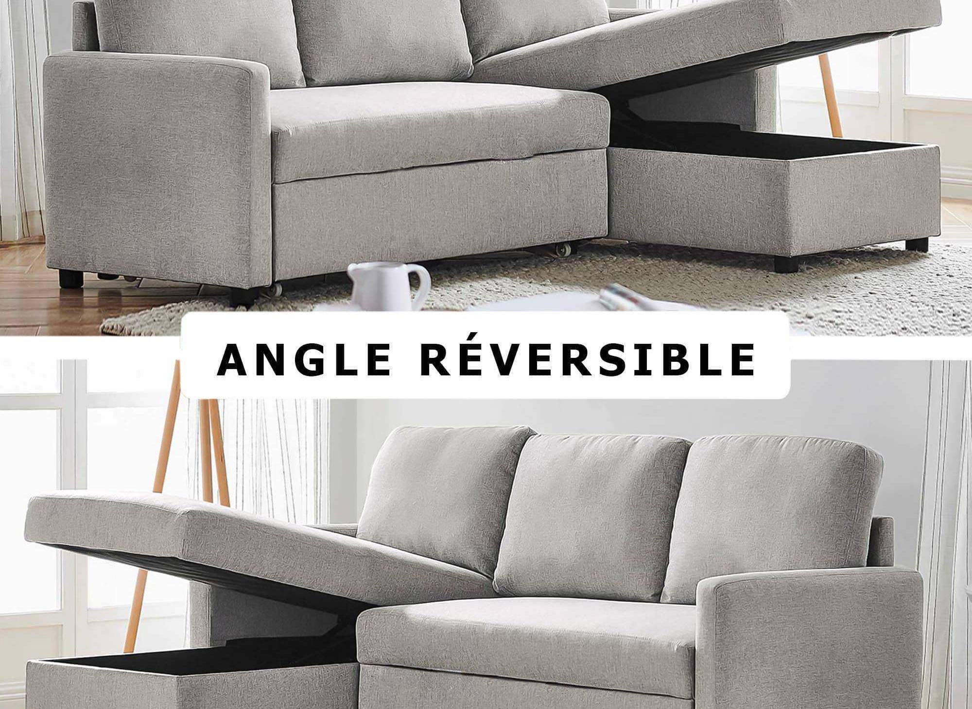 ADAM Wende-Ecksofa aus grauem Stoff mit Aufbewahrungsbox