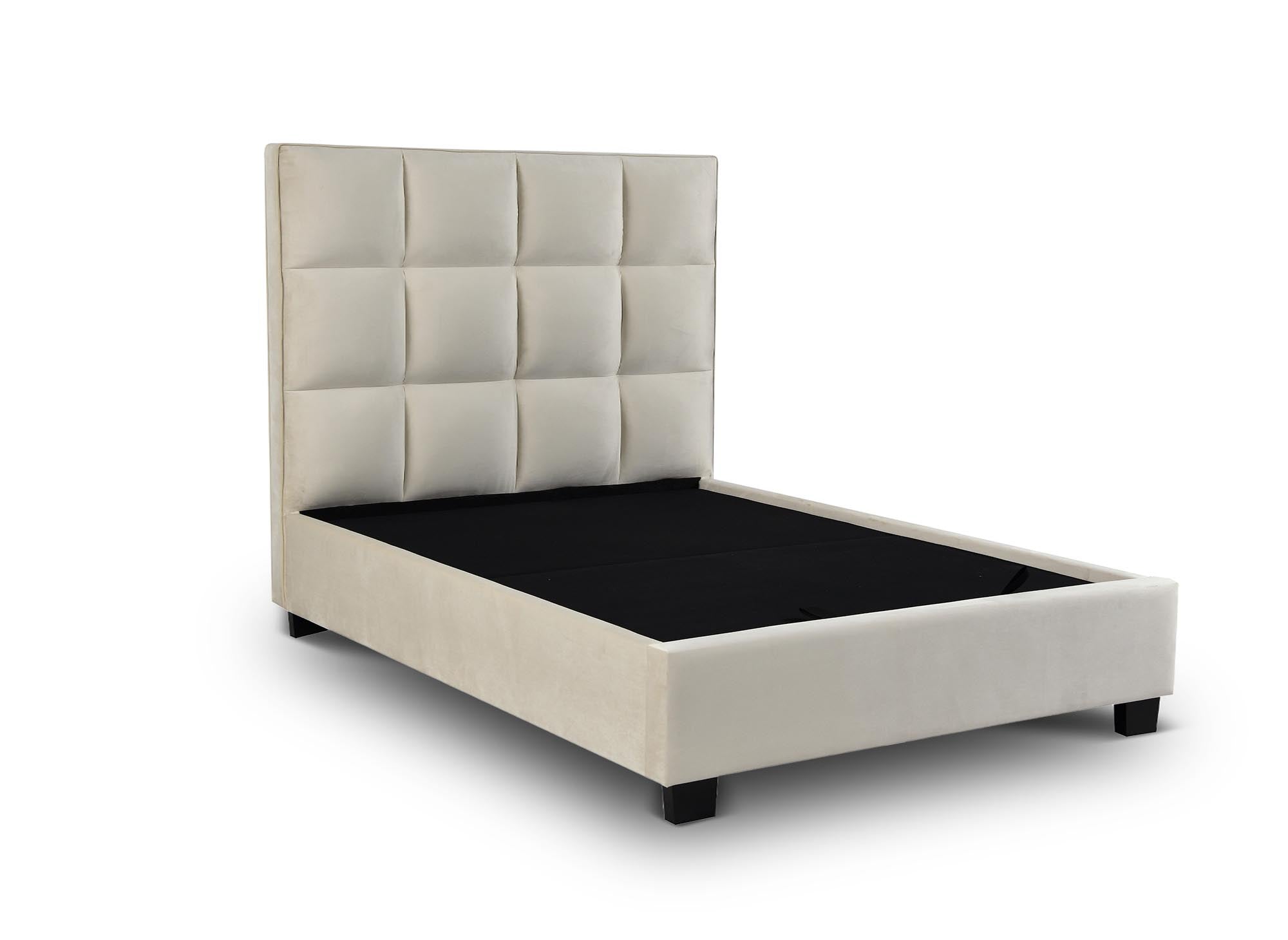 CAROLINE Designer-Bett mit Stauraum, Samt, beige, 140 x 190 cm