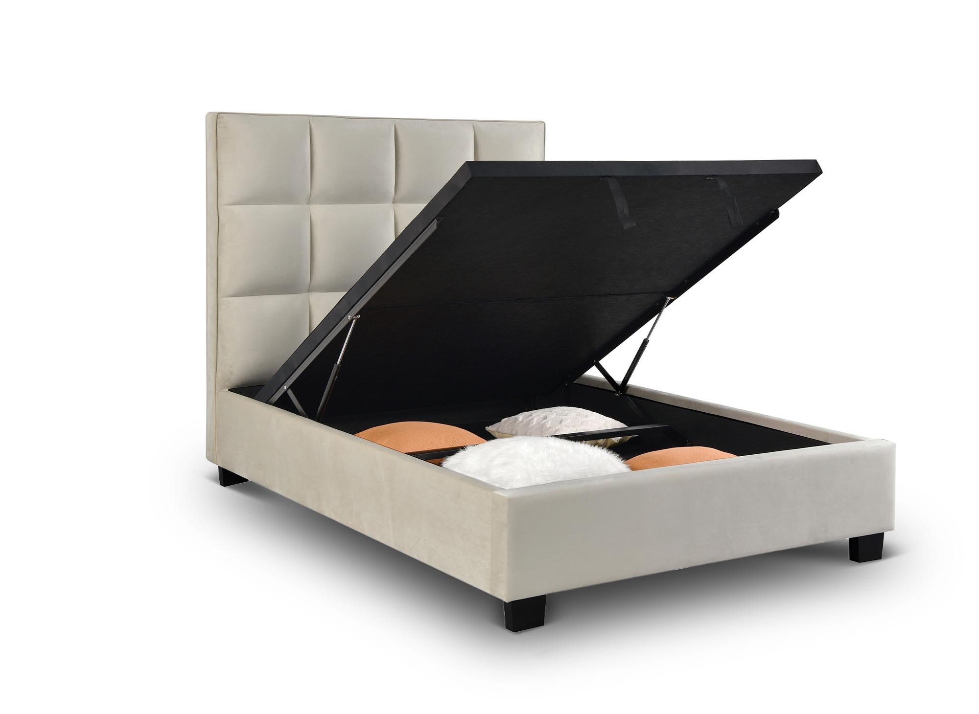 CAROLINE Designer-Bett mit Stauraum, Samt, beige, 140 x 190 cm