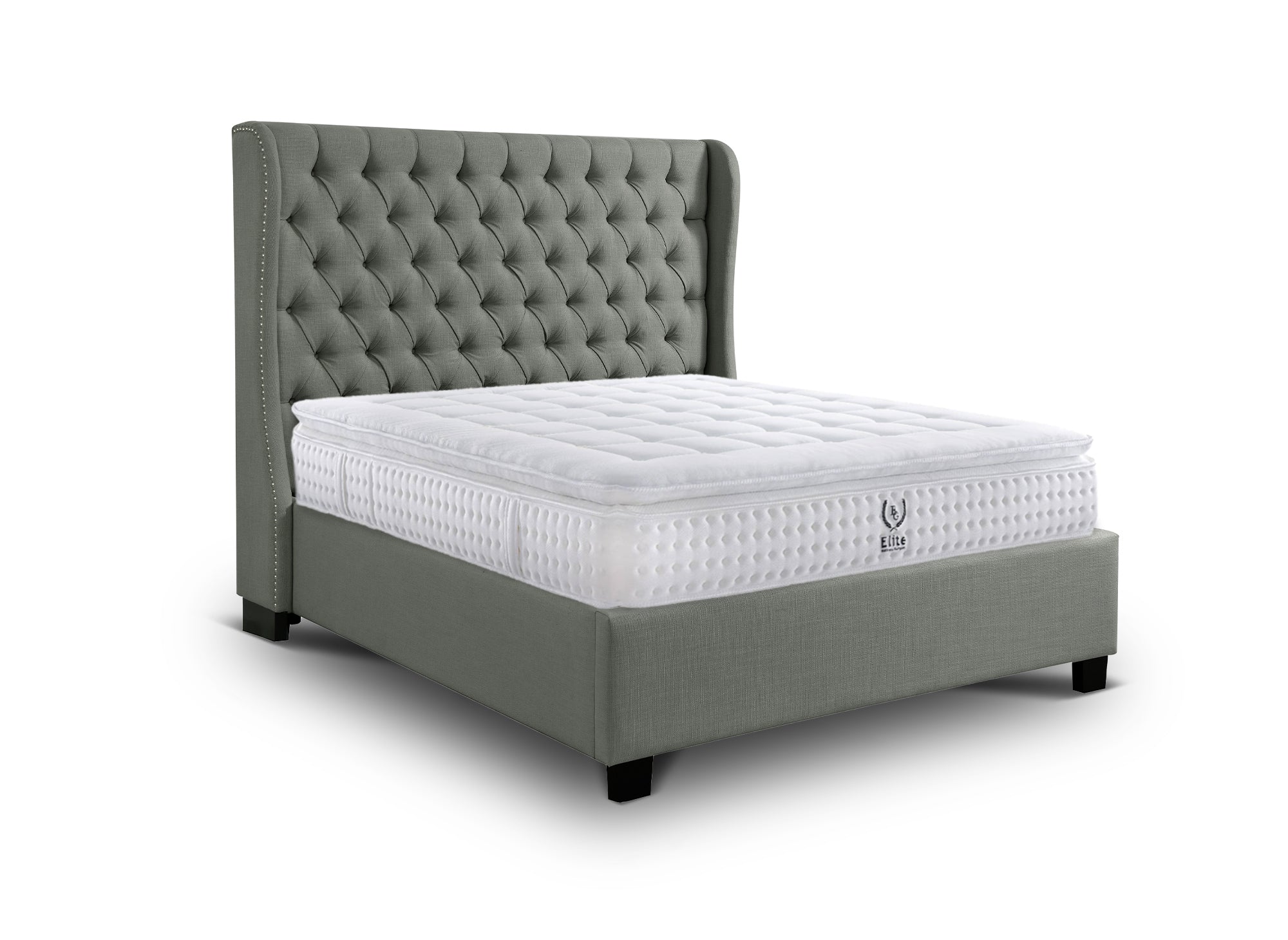 FLORINE Bett mit Stauraum und Polsterung aus grauem Leinenstoff, 180 x 200 cm