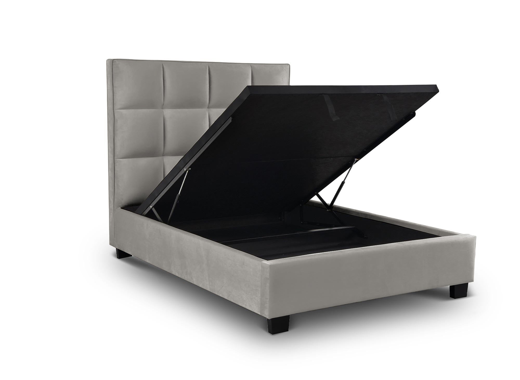 CAROLINE Designer-Bett mit Stauraum, Samt, grau, 140 x 190 cm