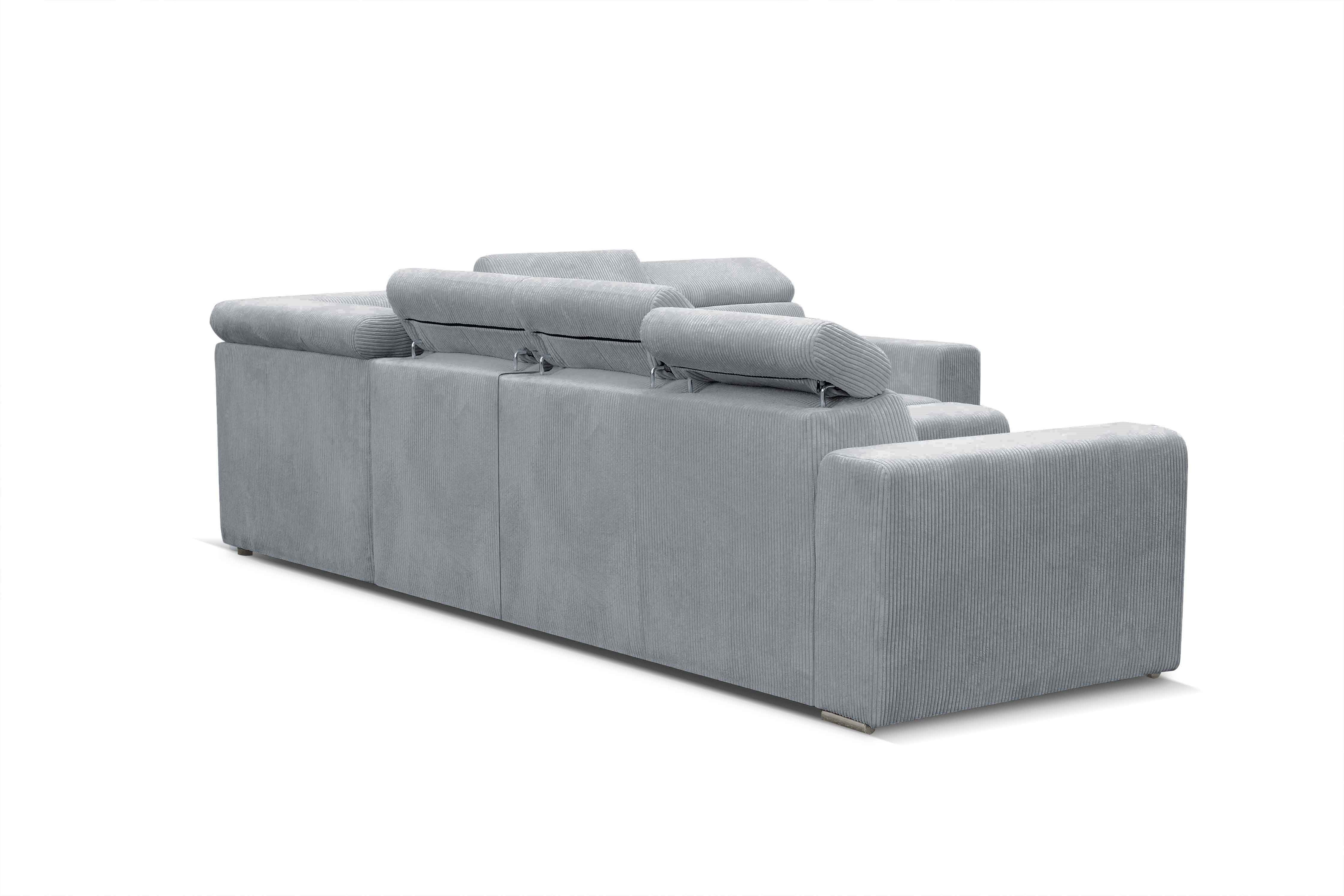 MERYL XL Ecksofa aus hellgrauem Cord, umwandelbar und wendbar
