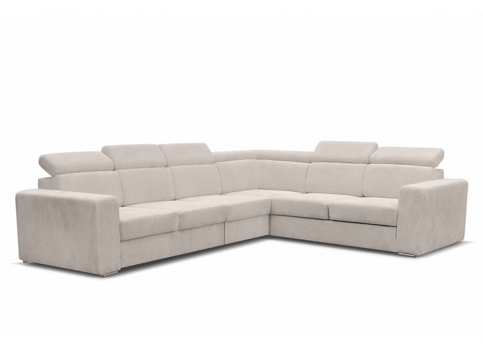 MERYL XL Ecksofa aus beigefarbenem Cord, umwandelbar und wendbar