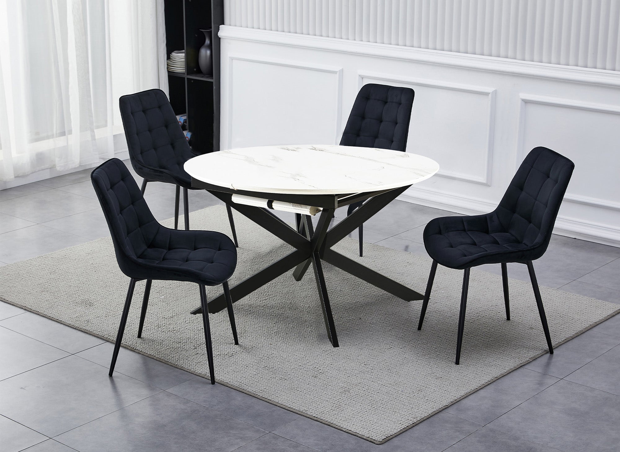 KOBY weißer ausziehbarer runder Esstisch