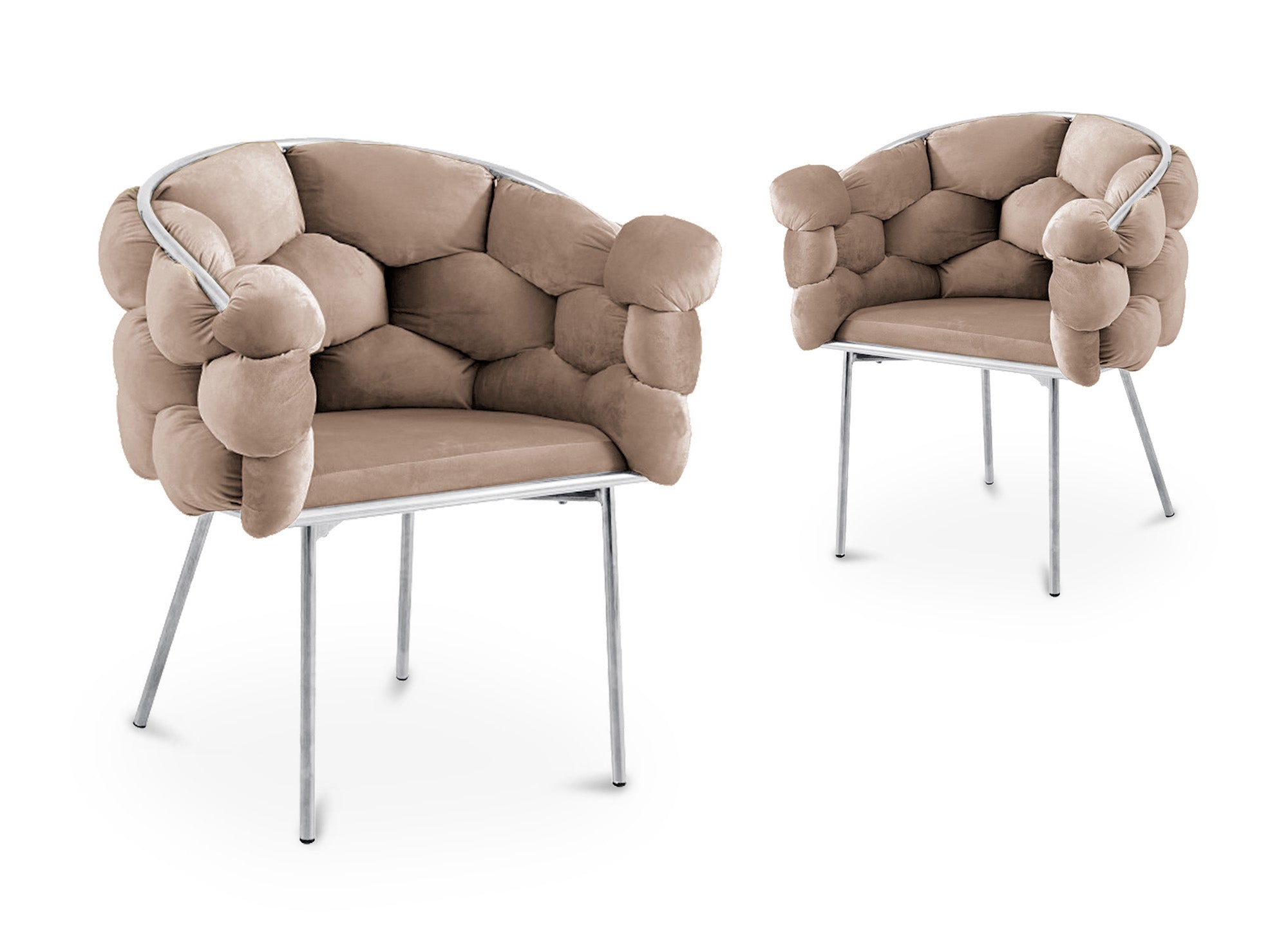 2er-Set beige Samtstühle mit silbernen Metallbeinen CHARLOTTE