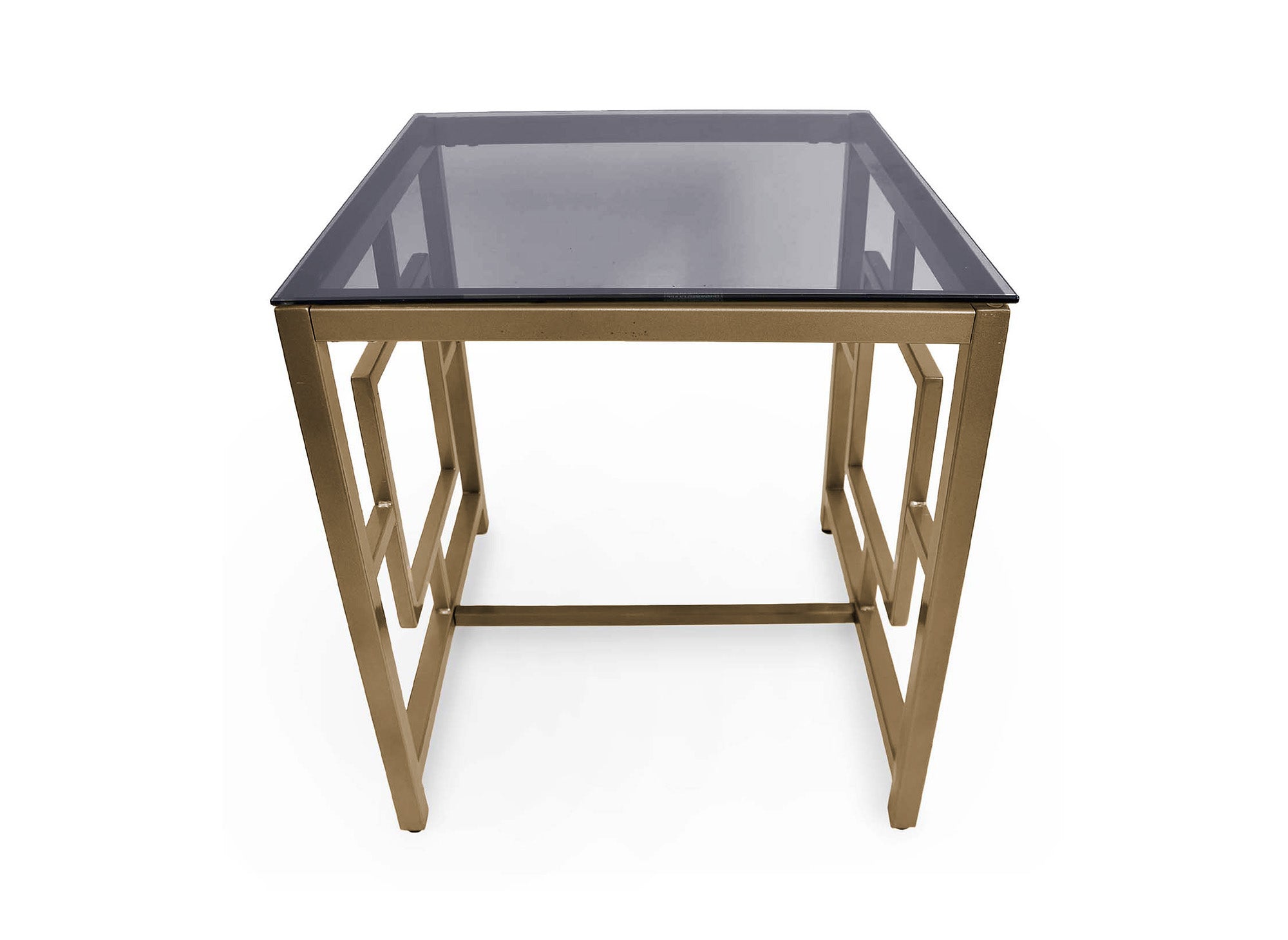 Quadratischer Designer-Couchtisch PABLO aus schwarzem Glas und goldfarbenem Metall
