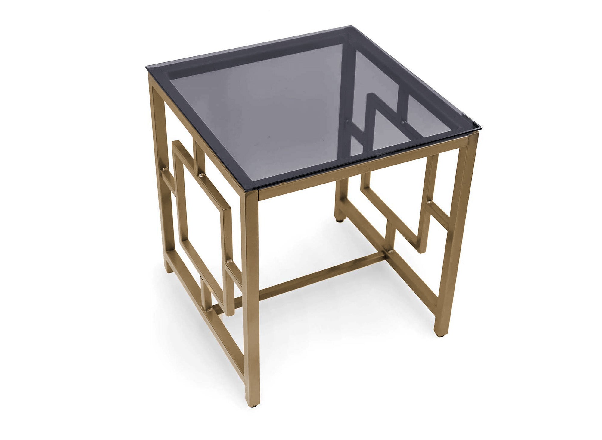 Quadratischer Designer-Couchtisch PABLO aus schwarzem Glas und goldfarbenem Metall