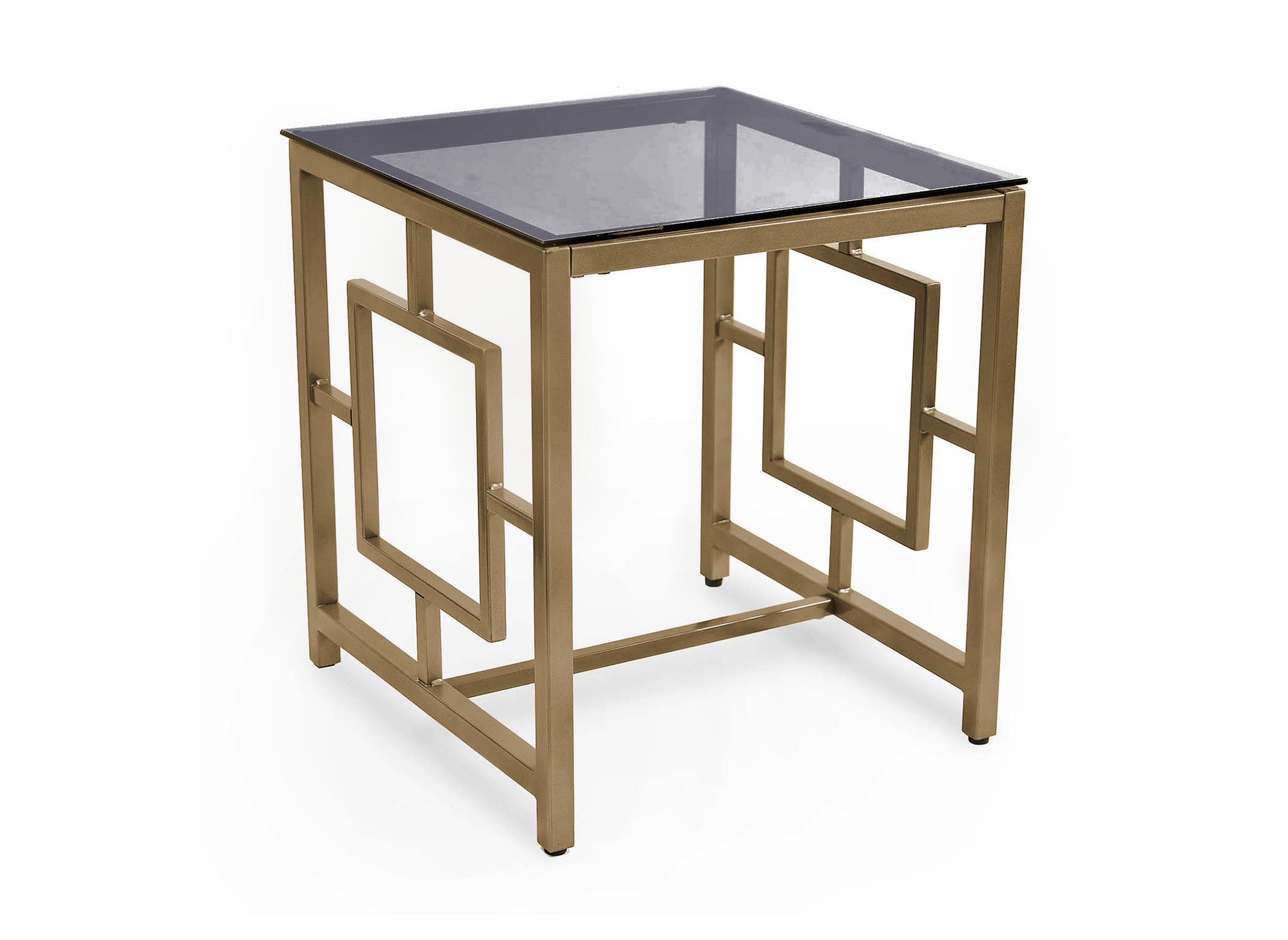 Quadratischer Designer-Couchtisch PABLO aus schwarzem Glas und goldfarbenem Metall