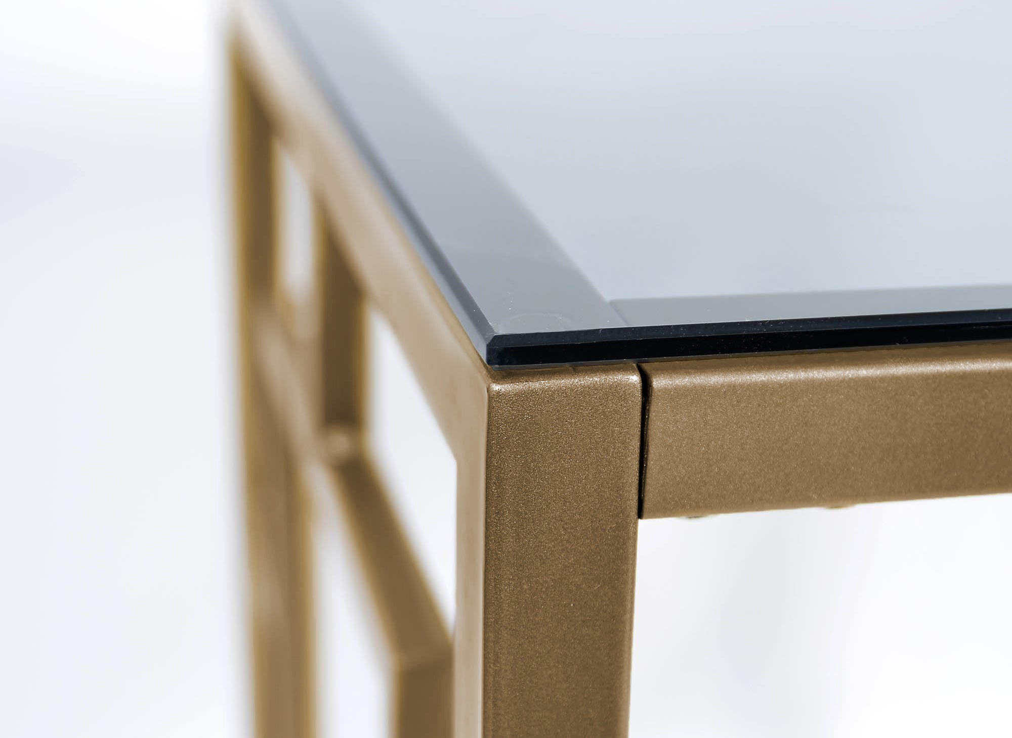 Quadratischer Designer-Couchtisch PABLO aus schwarzem Glas und goldfarbenem Metall