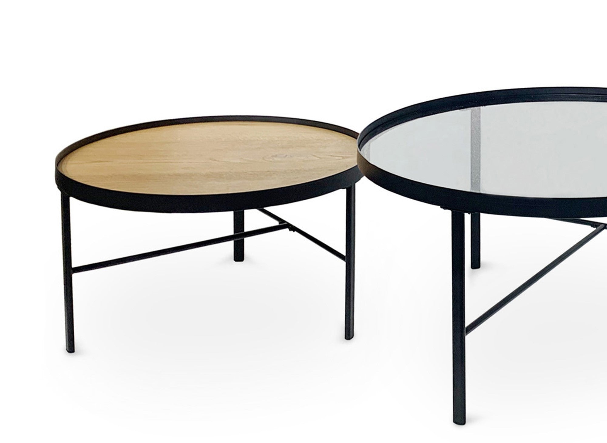 3er-Set RIONA runde Couchtische aus Holz und Glas