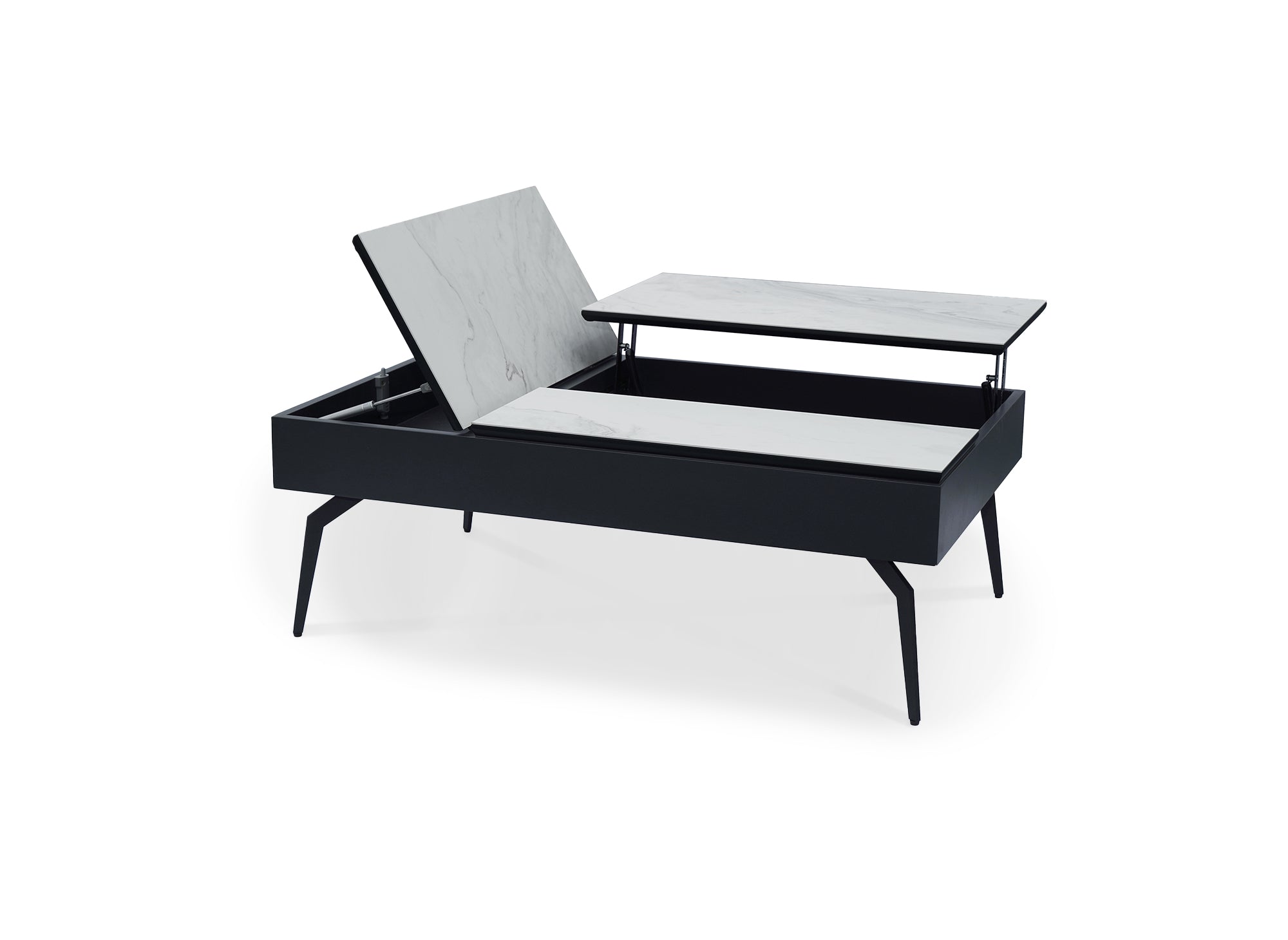 Designer-Couchtisch SILVANA mit weißer, hochklappbarer Keramikplatte