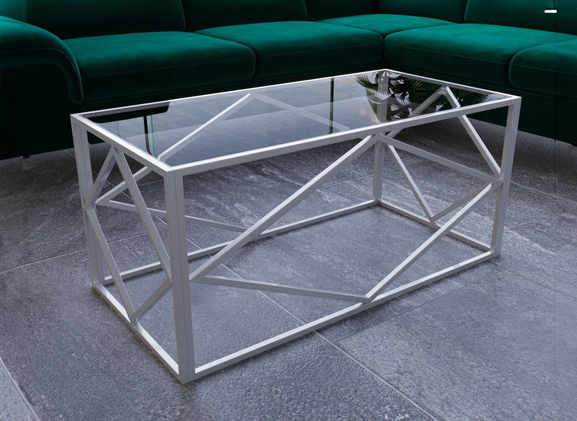 Rechteckiger Designer-Couchtisch ELIO aus Glas und Metall