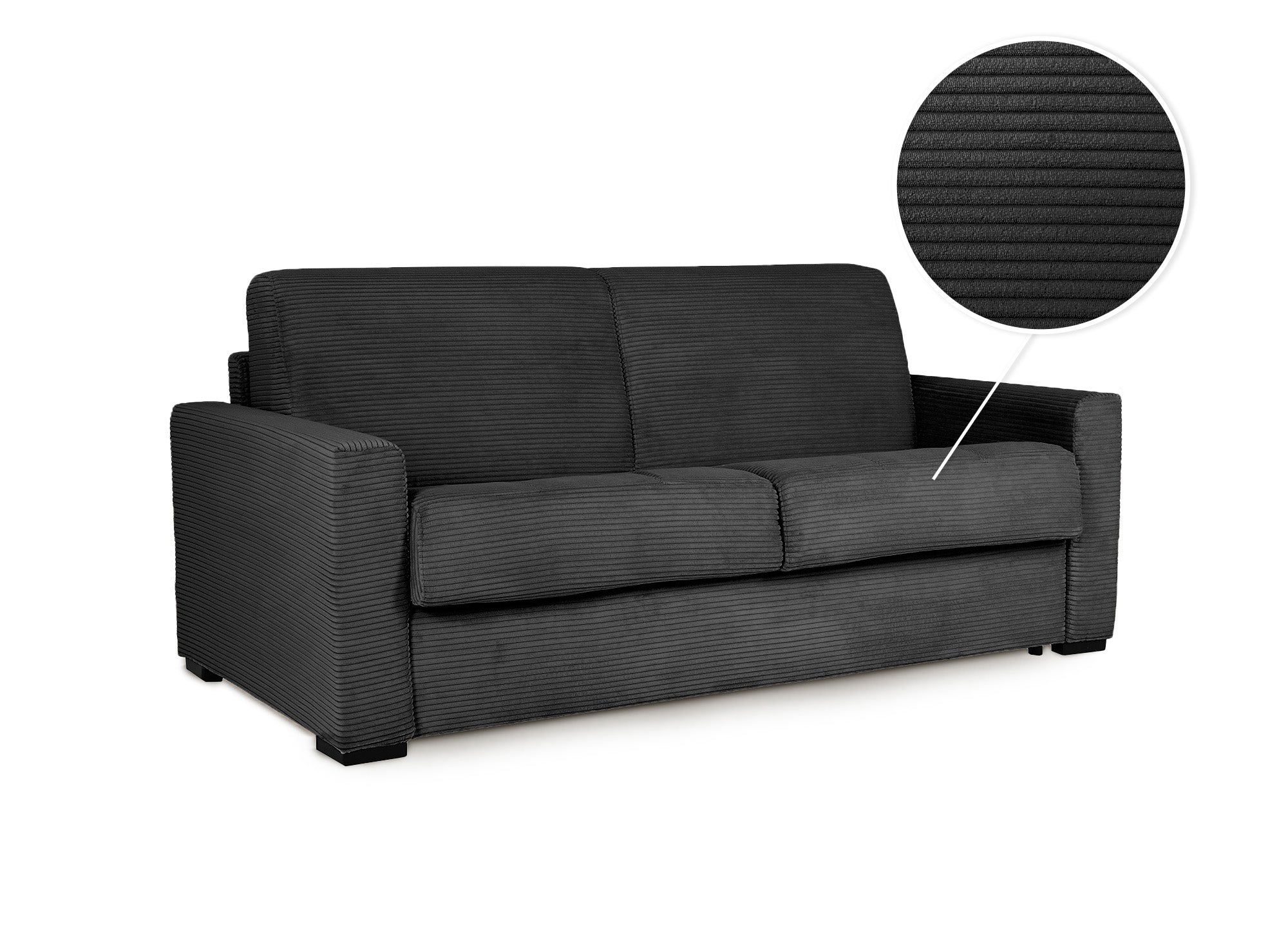 LOUNA 3-Sitzer-Schlafsofa aus dunkelgrauem Cord mit Expressöffnung