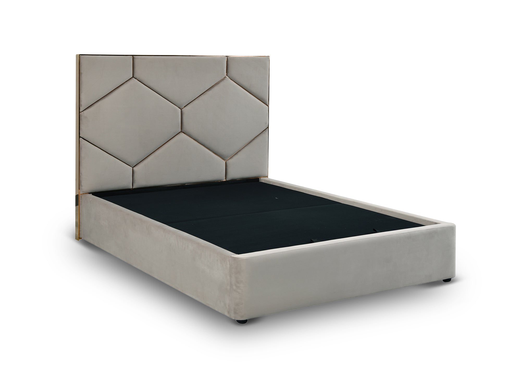 LARA Stauraumbett mit Designer-Kopfteil in Taupe Samt 140 x 190 cm