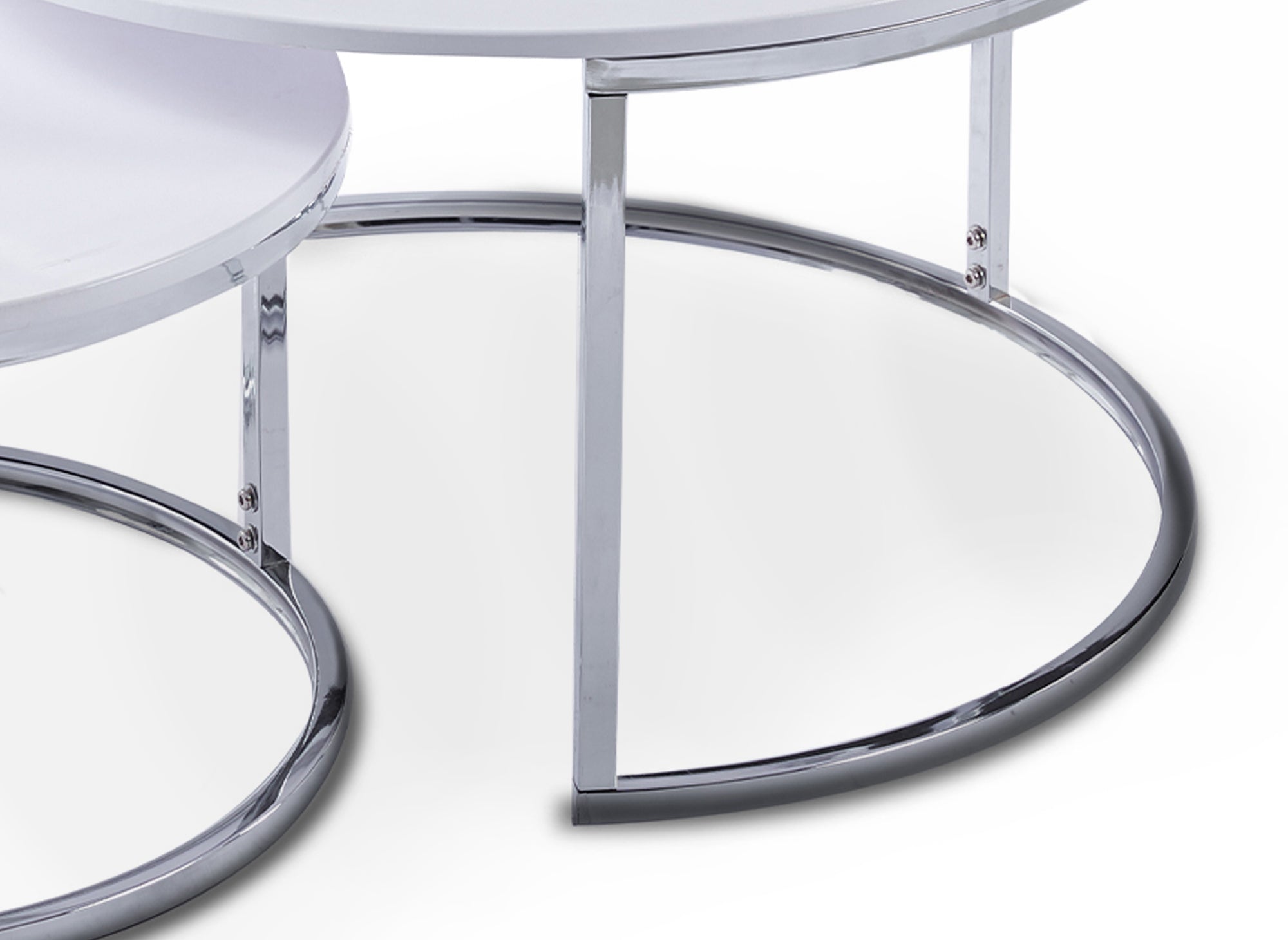 2er-Set runder weißer Couchtisch mit Chrombeinen RONY