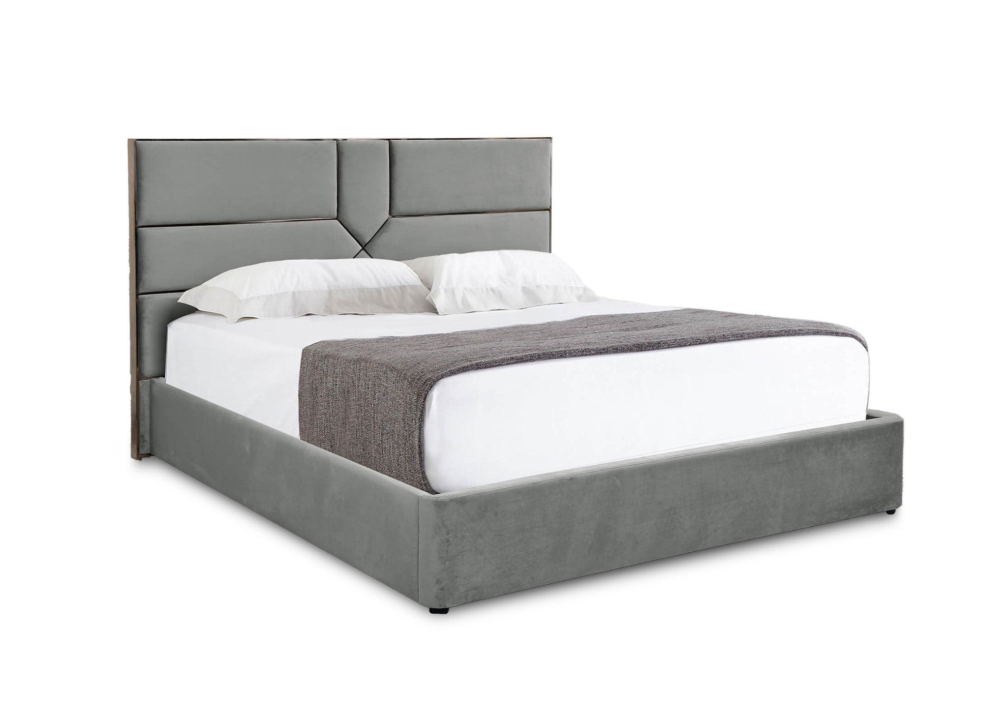 DAVINA Designer-Bett mit Stauraum, 180 x 200 cm, Samt, grau