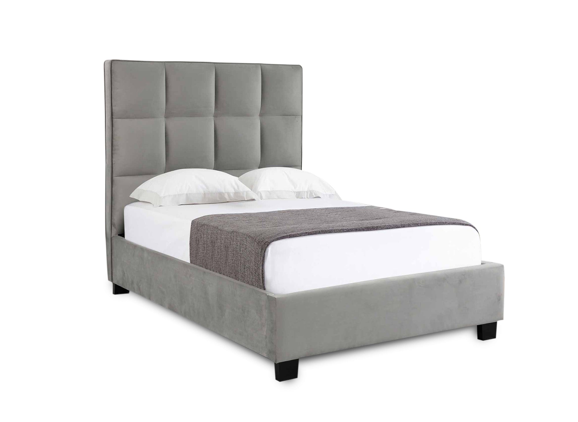 CAROLINE Designer-Bett mit Stauraum, Samt, grau, 140 x 190 cm