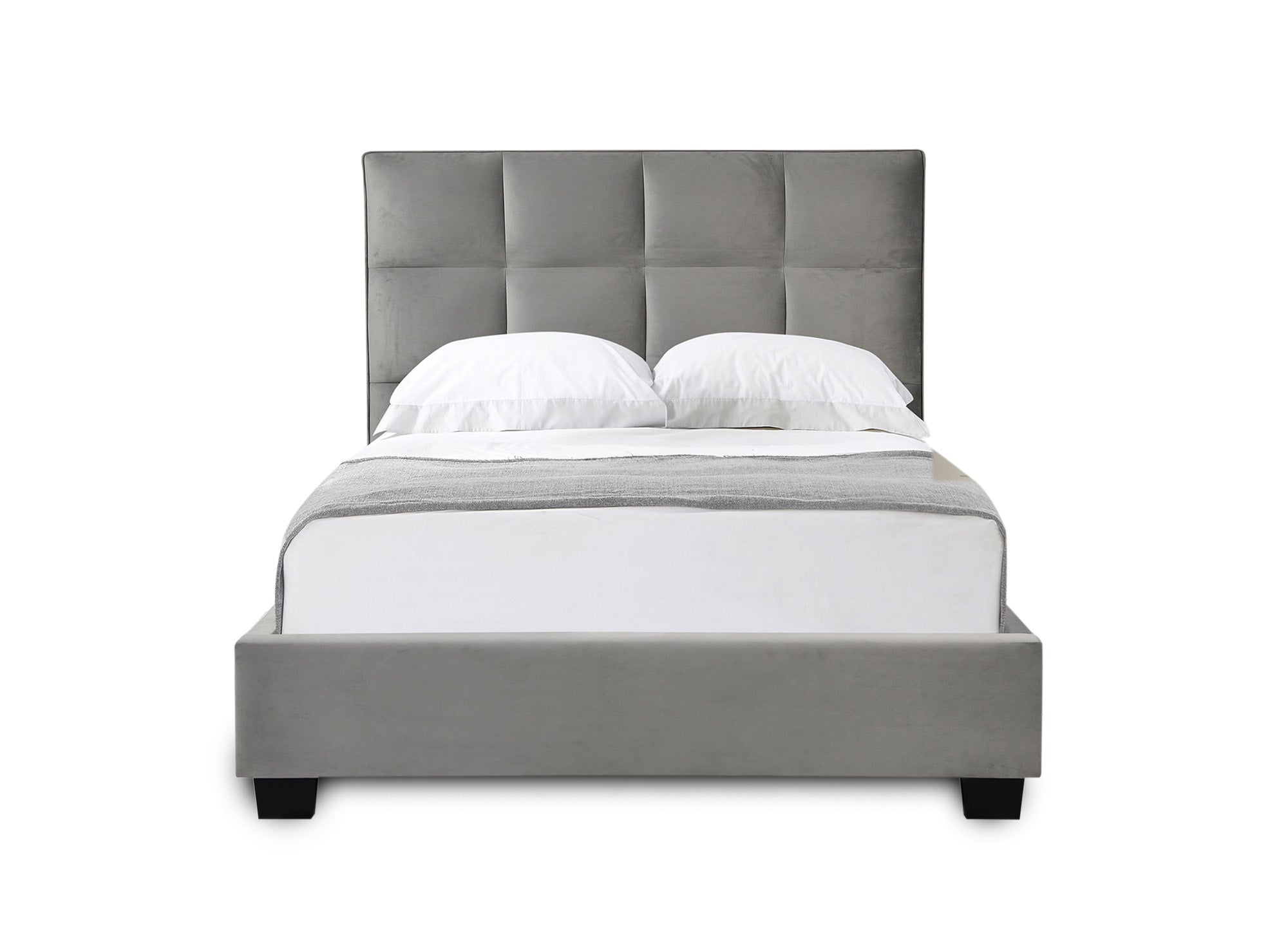 CAROLINE Designer-Bett mit Stauraum, Samt, grau, 140 x 190 cm