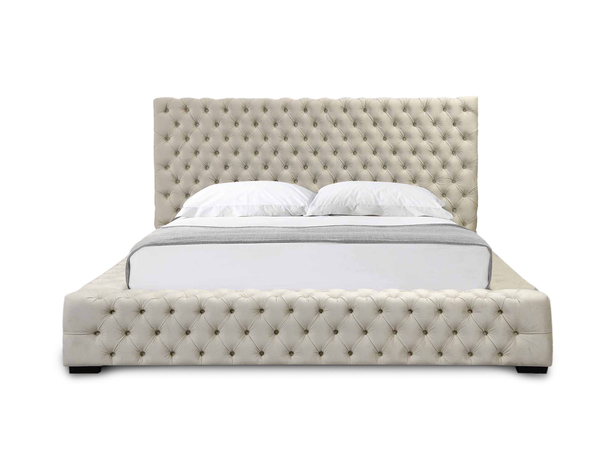 IDALINE beiges Samtpolsterbett mit Stauraum 140 x 190 cm