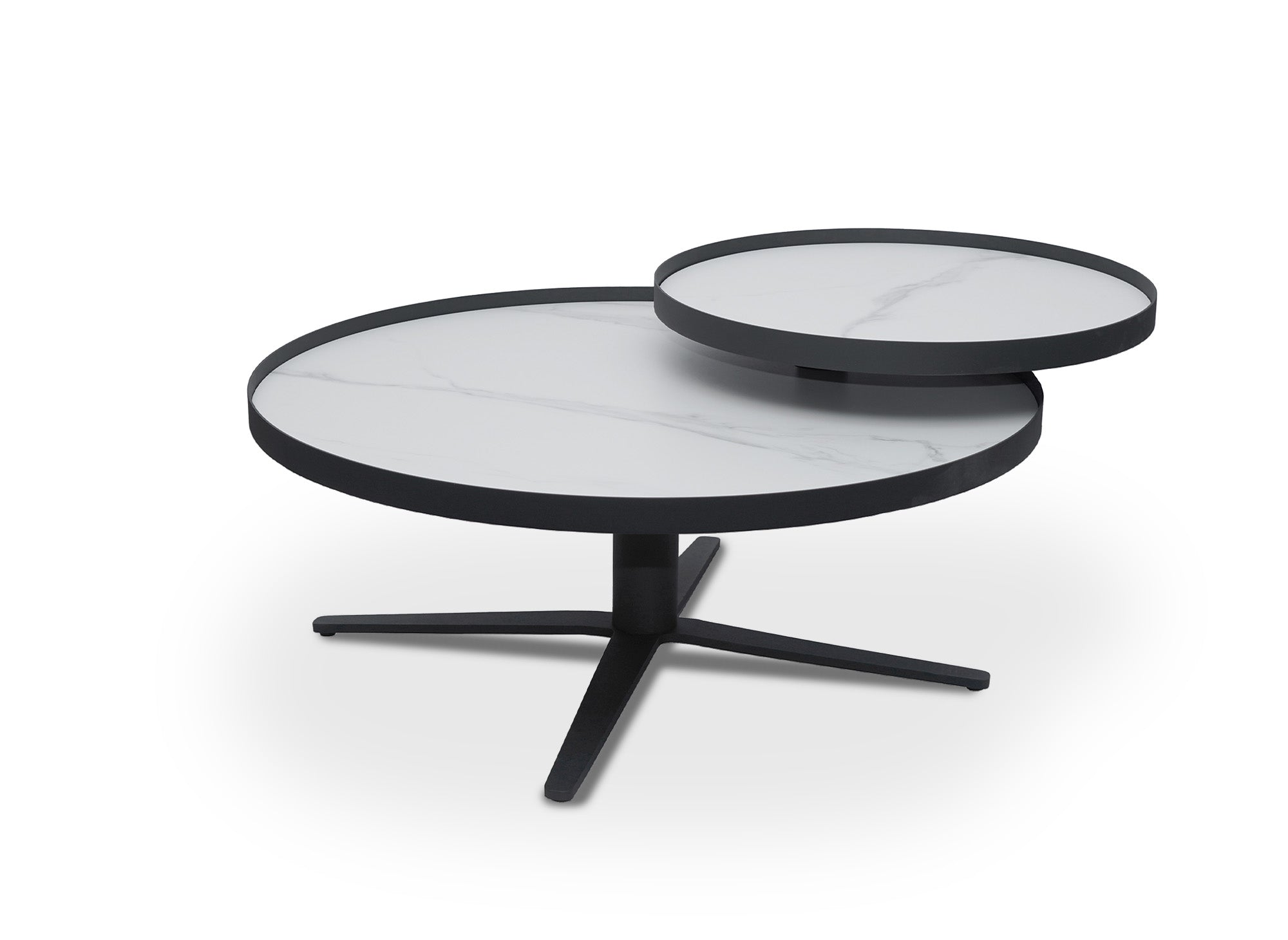 Runder Couchtisch CLOELIE mit drehbarer Platte aus weißer Keramik