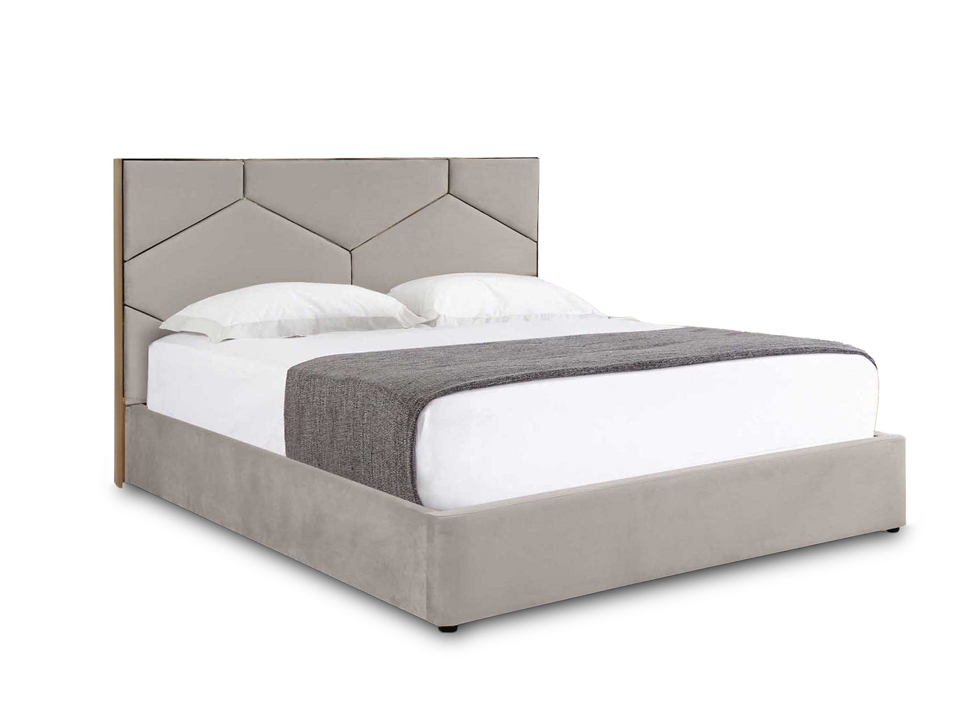 LARA Stauraumbett mit Designer-Kopfteil in Taupe Samt 140 x 190 cm