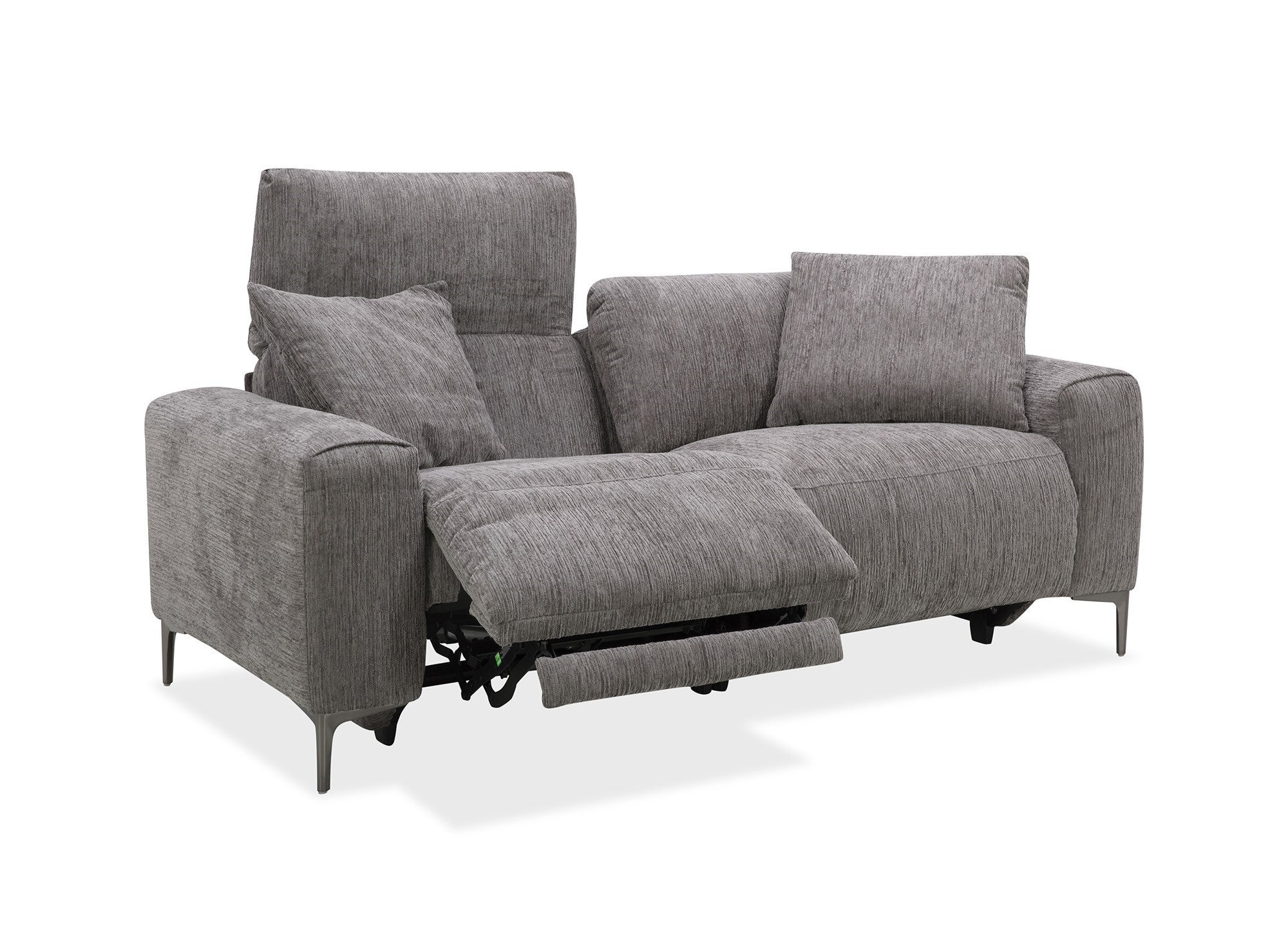 Elektrisches 3-Sitzer-Relaxsofa HELOISE aus dunkelgrau meliertem Samt