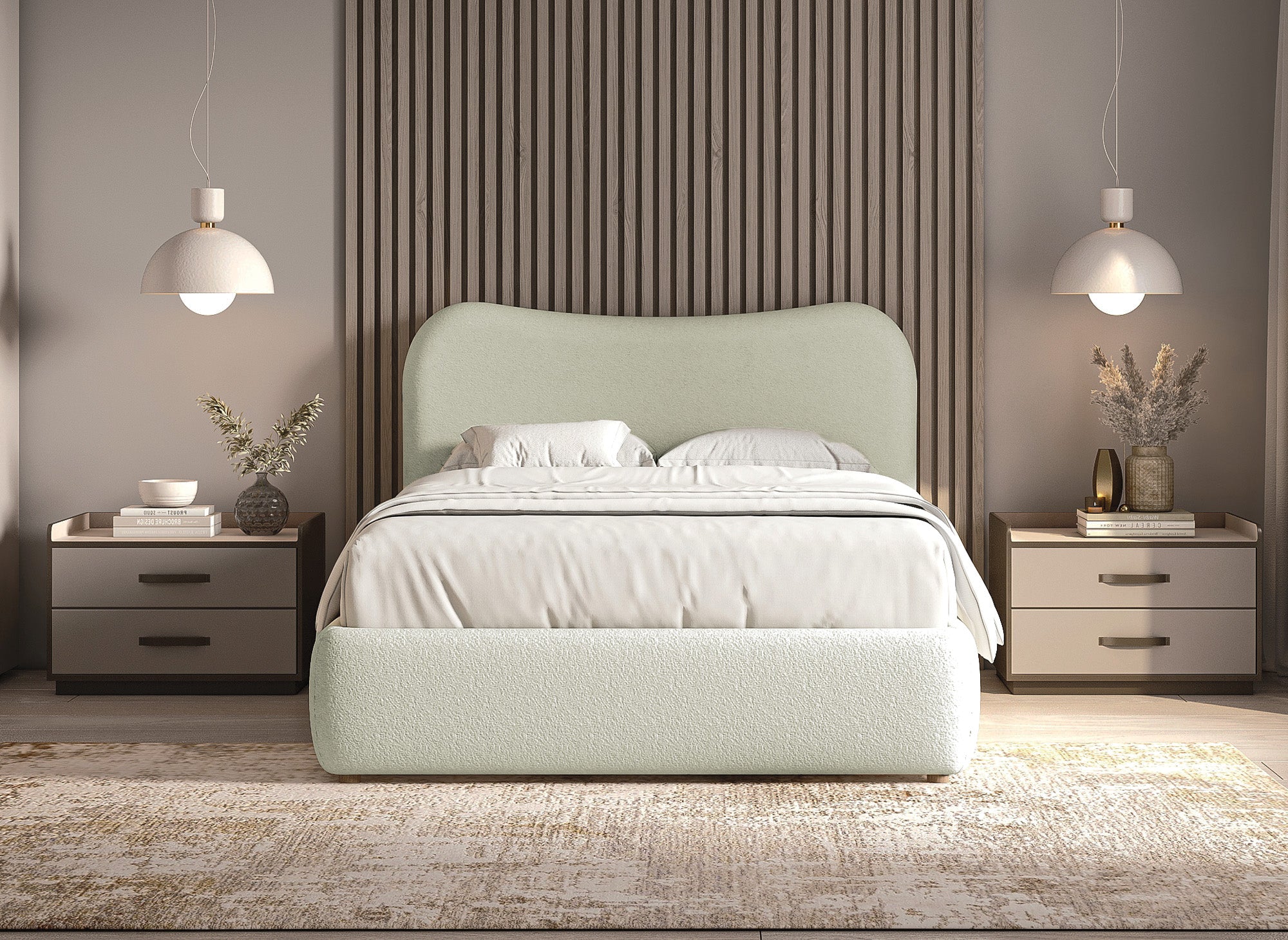 PAMELA Doppelbett 140 x 190 cm in Schaffelloptik, ecruweiß