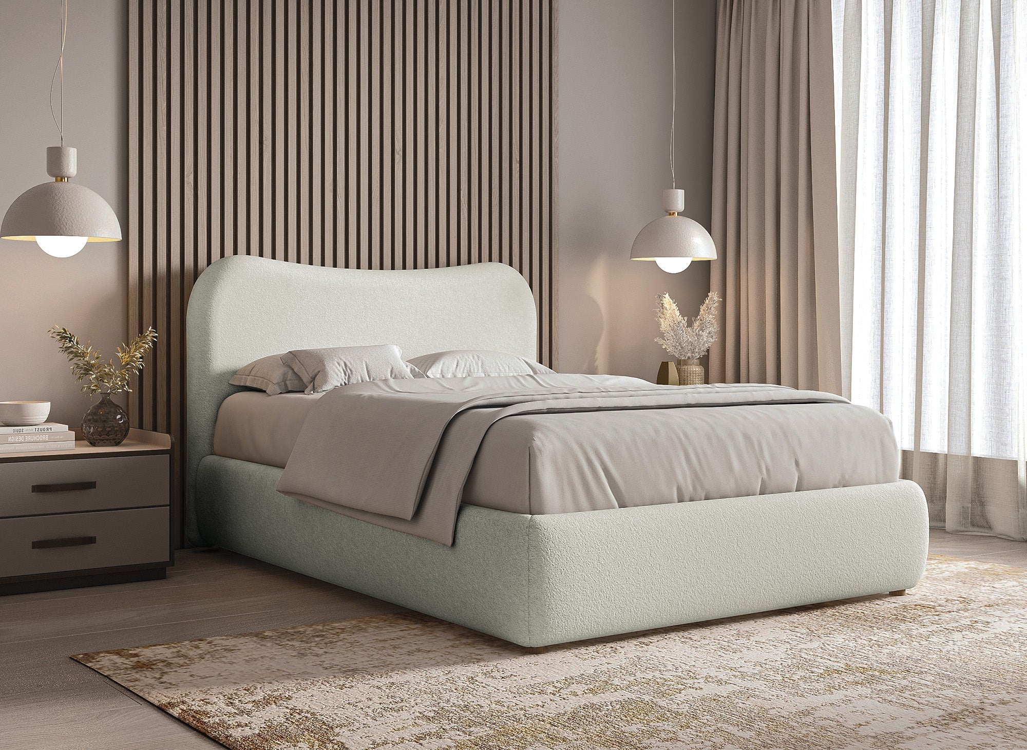 PAMELA Doppelbett 140 x 190 cm in Schaffelloptik, ecruweiß