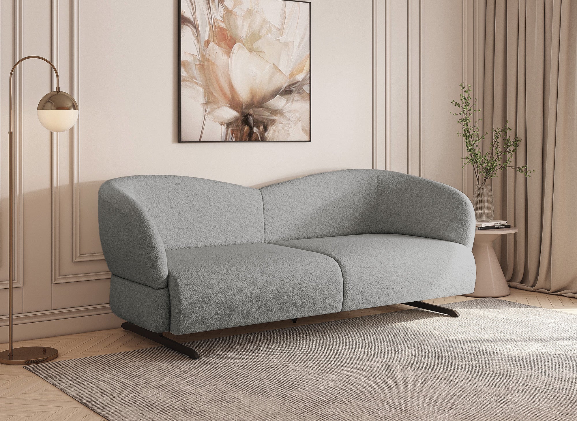 LEXIE 3-Sitzer-Sofa aus hellgrauem Stoff mit Schaffelleffekt