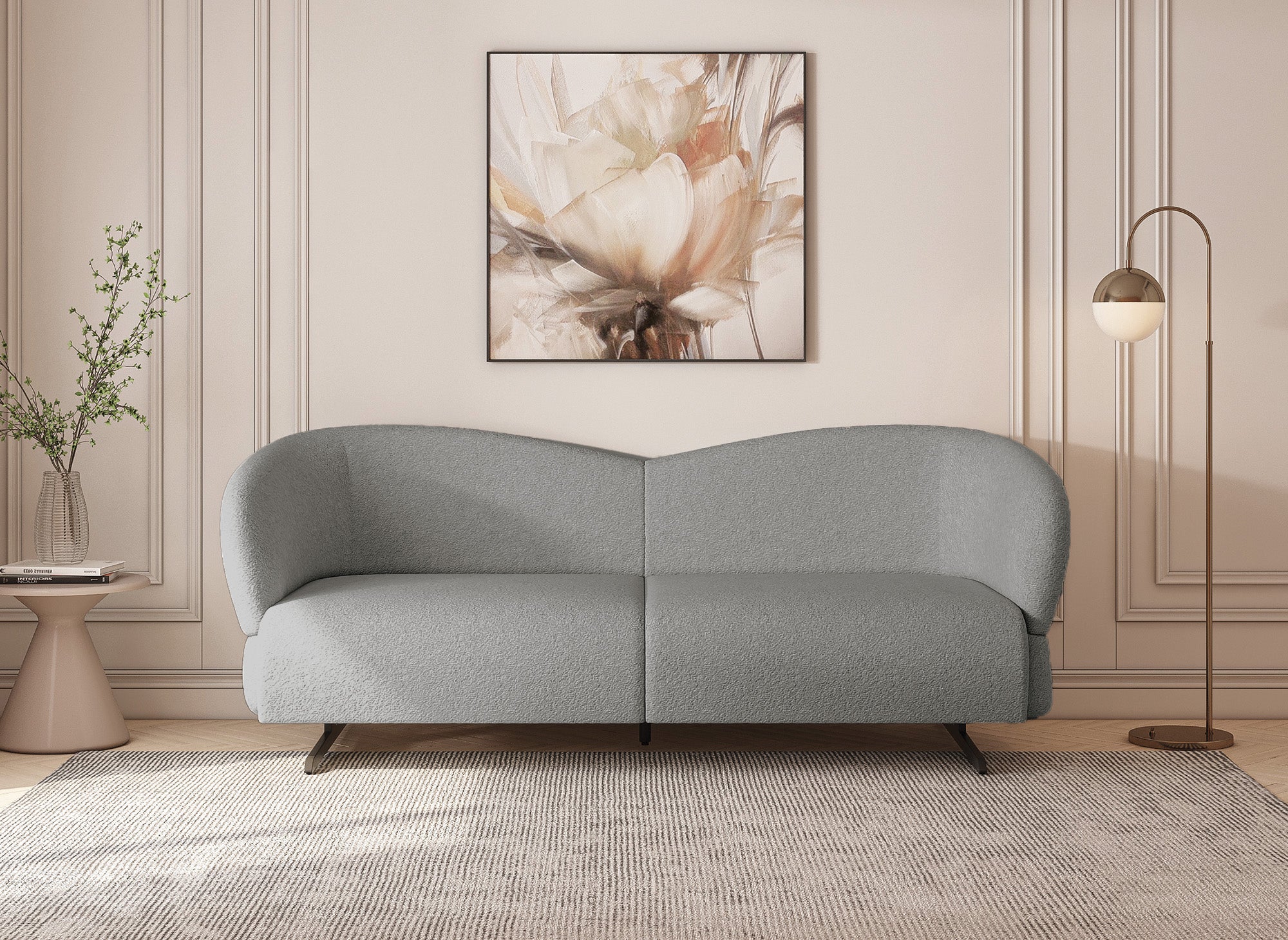 LEXIE 3-Sitzer-Sofa aus hellgrauem Stoff mit Schaffelleffekt