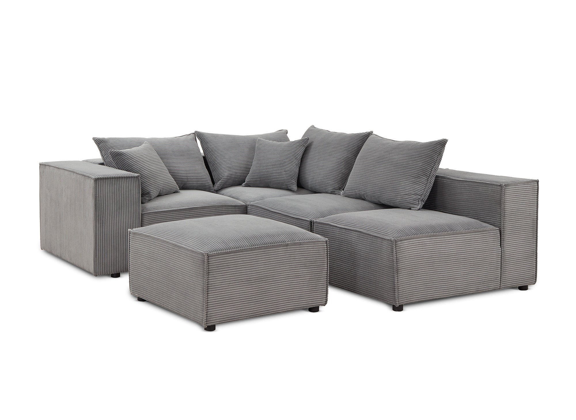 HARLEM XL modulares Ecksofa mit 1 Pouf aus dickem grauem Cord