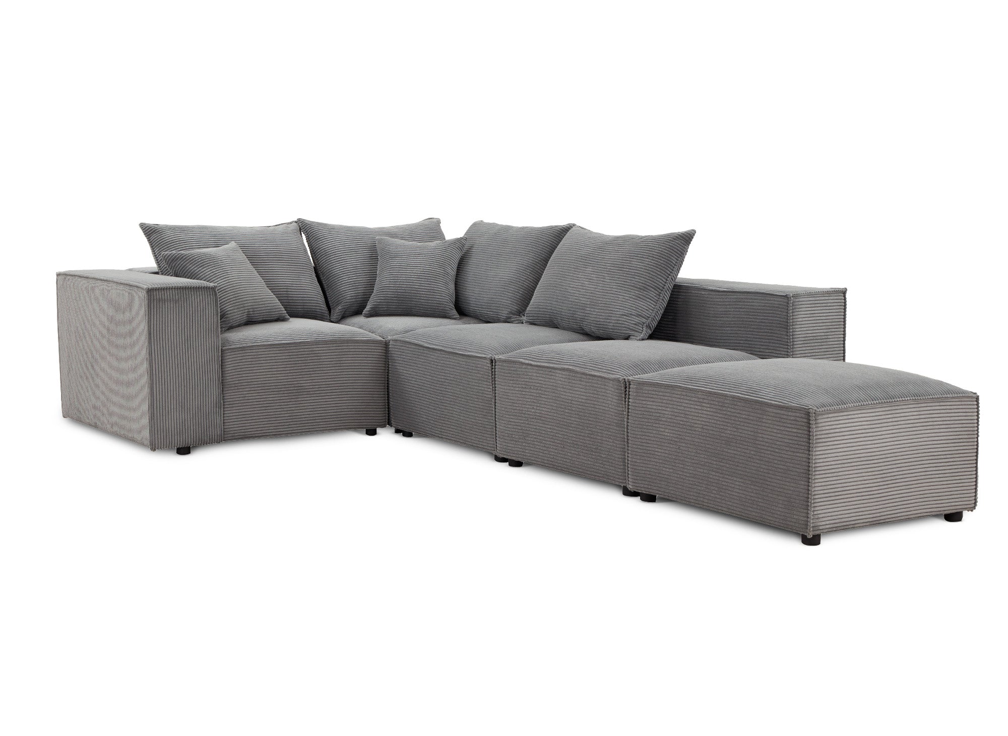 HARLEM XL modulares Ecksofa mit 1 Pouf aus dickem grauem Cord
