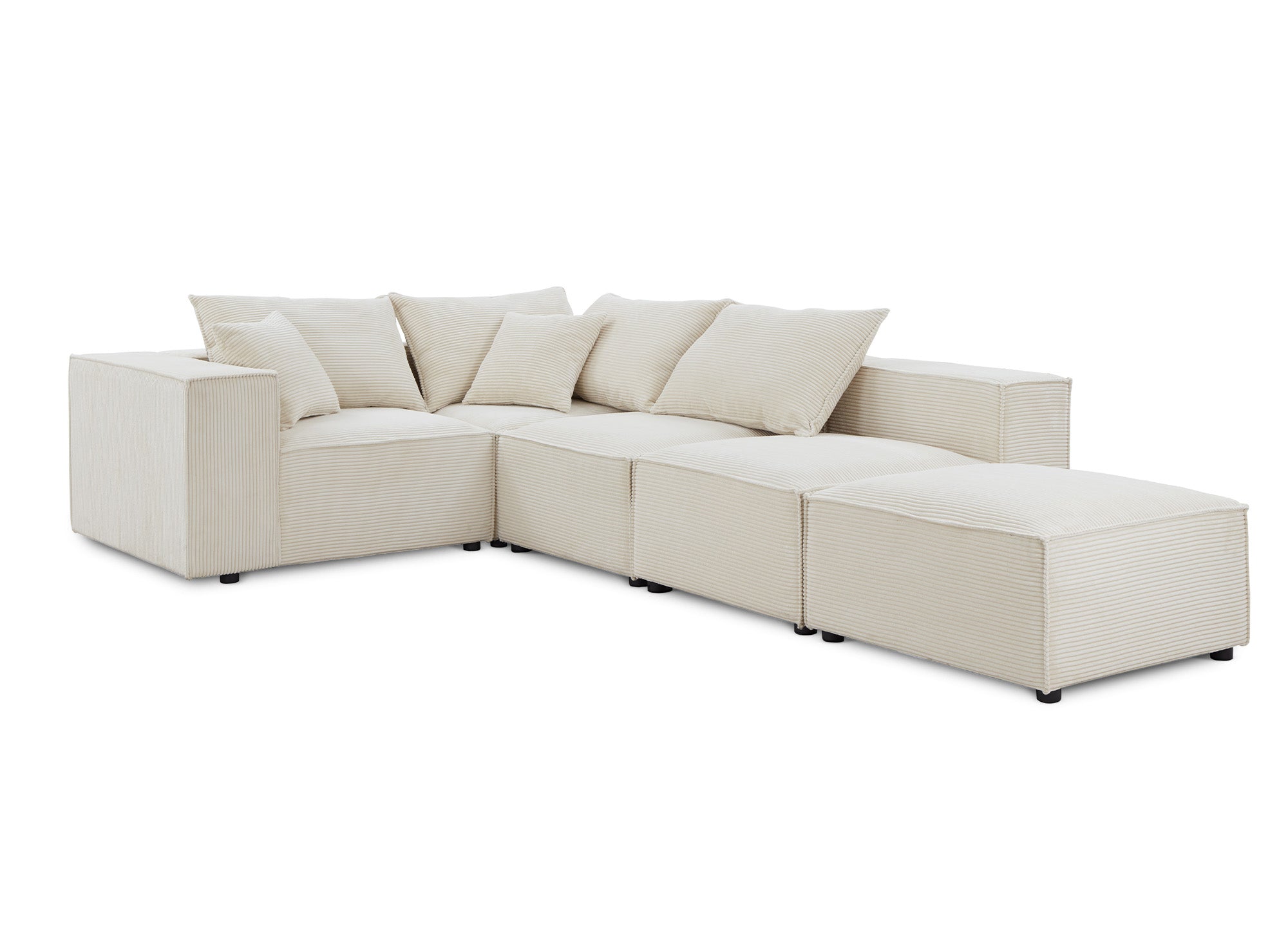 HARLEM XL modulares Ecksofa mit 1 Hocker aus dickem beigem Cord