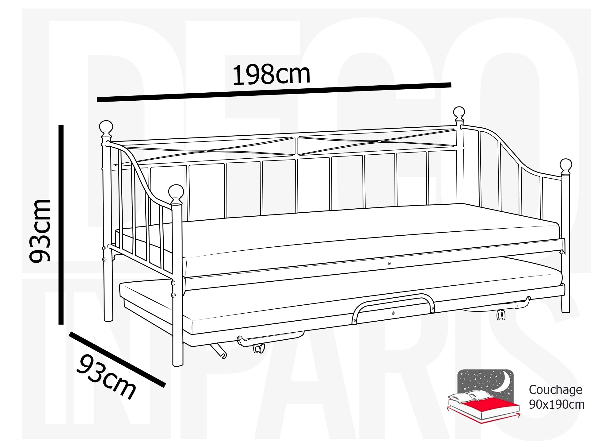 ALICIA Schlafsofa aus schwarzem Metall 90 x 190 cm