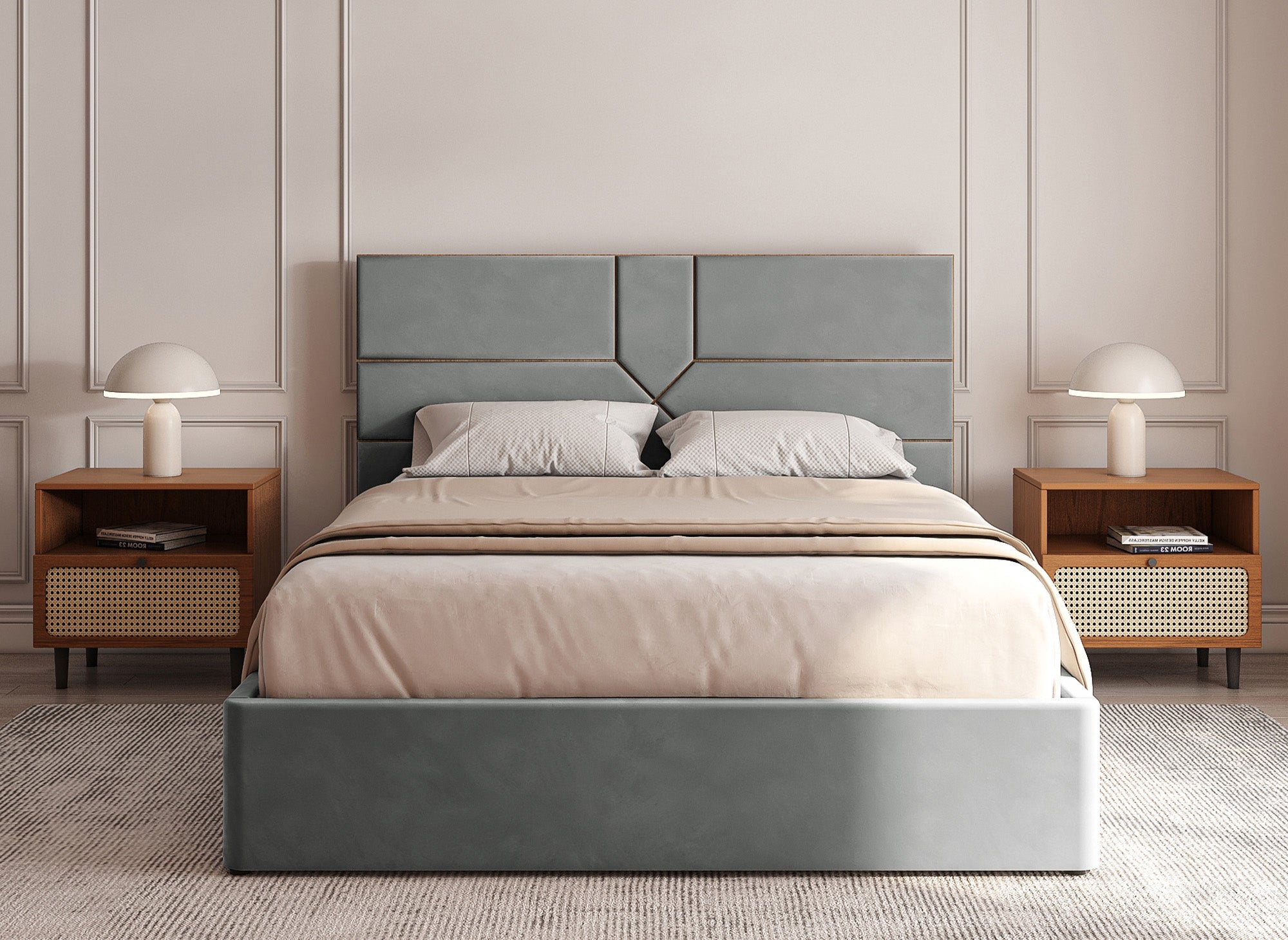 DAVINA Designer-Bett mit Stauraum, 180 x 200 cm, Samt, grau