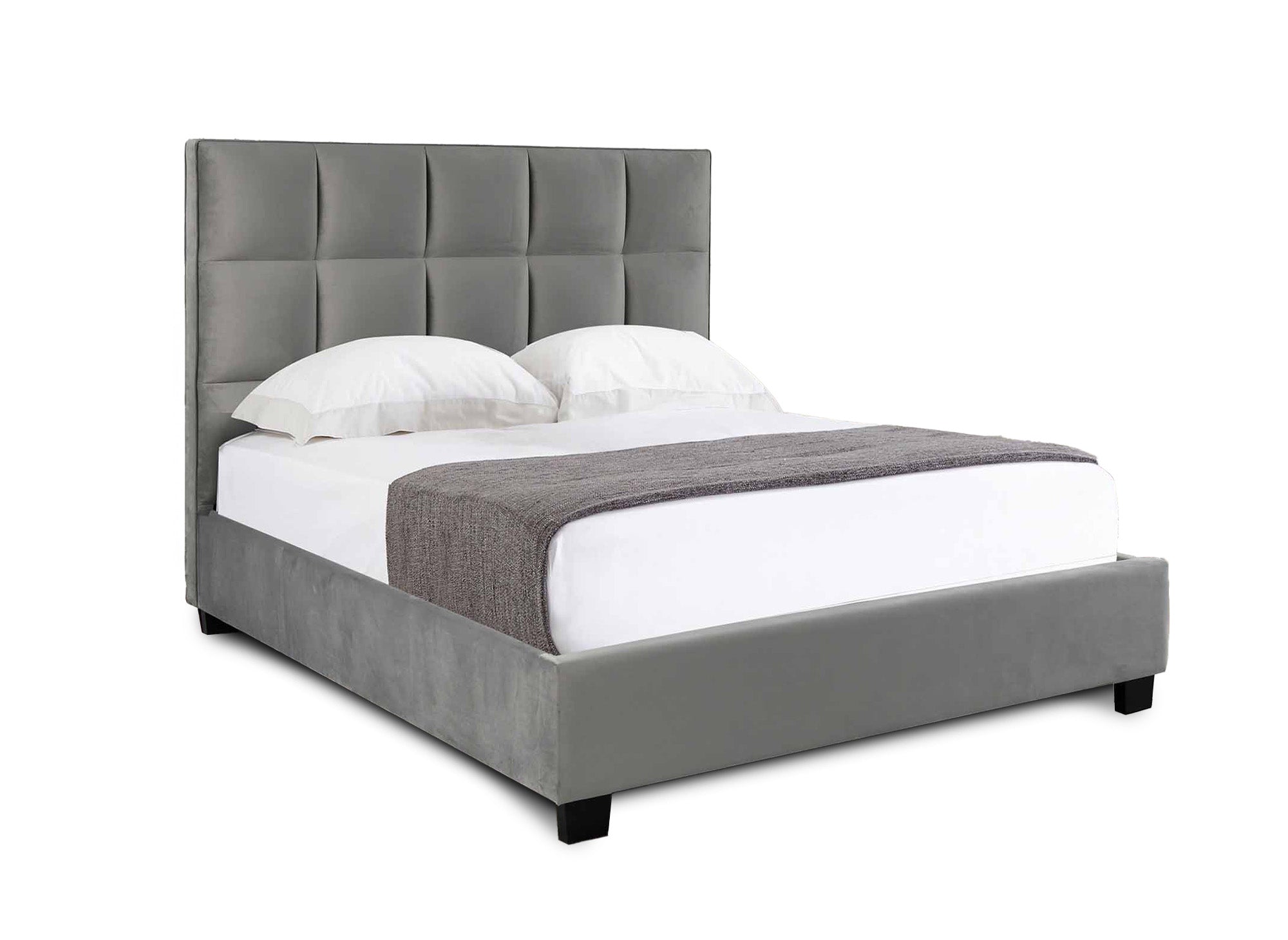 CAROLINE Designer-Bett mit Stauraum, Samt, grau, 160 x 200 cm