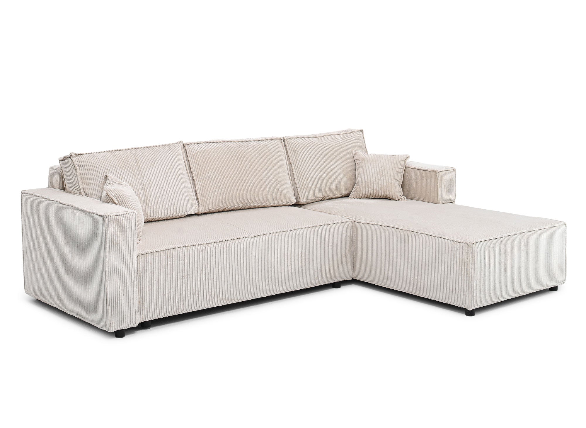 SYNA Ecksofa aus beigefarbenem Cord mit Stauraum